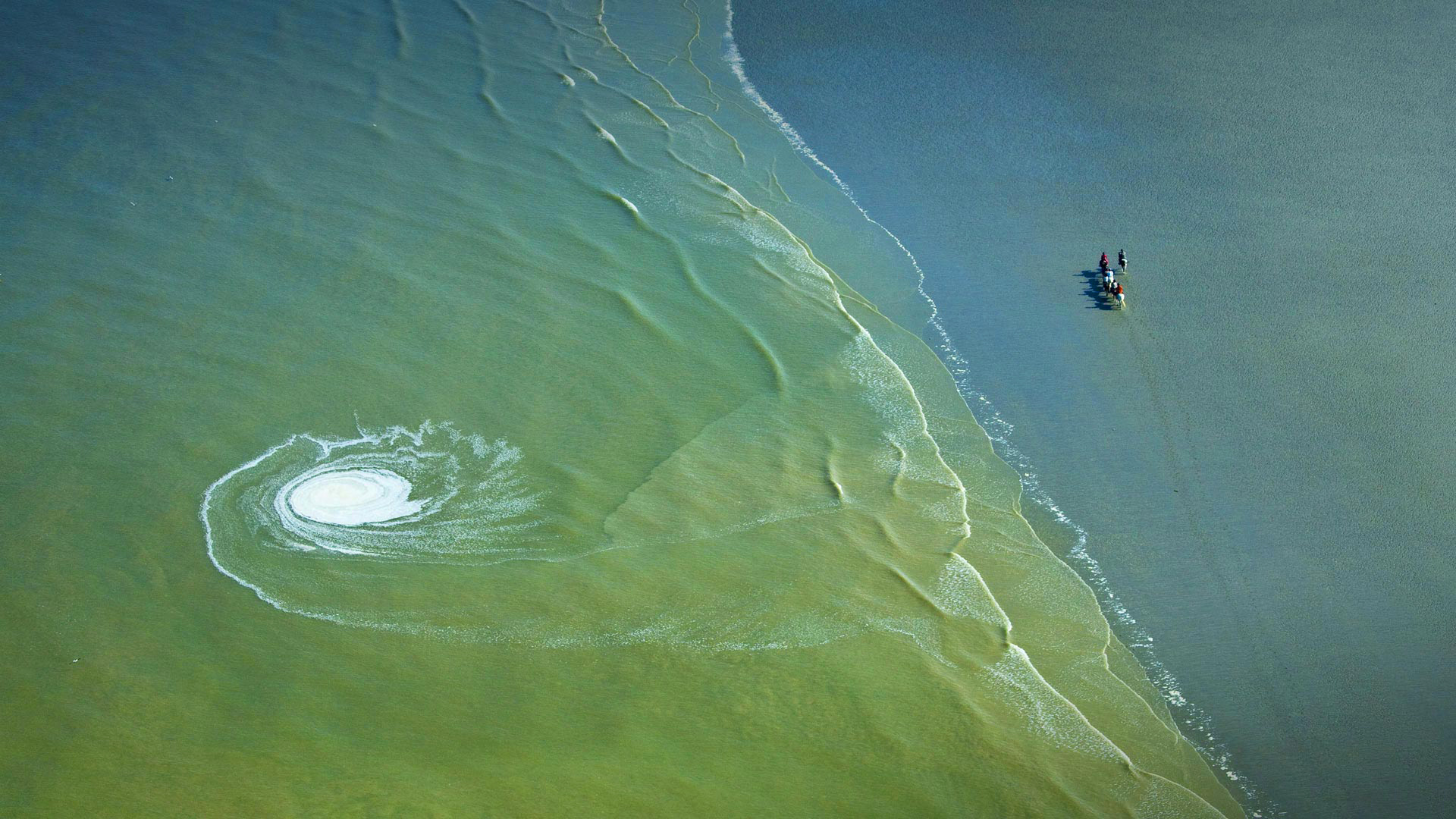 Nature Landscape Sea Waves Beach Vortex Swirls Men Aerial View Animals Horse Water France Whirlpools 1920x1080