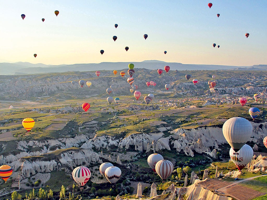 Hot Air Balloons Cappadocia Landscape Valley Rock Formation 1024x768