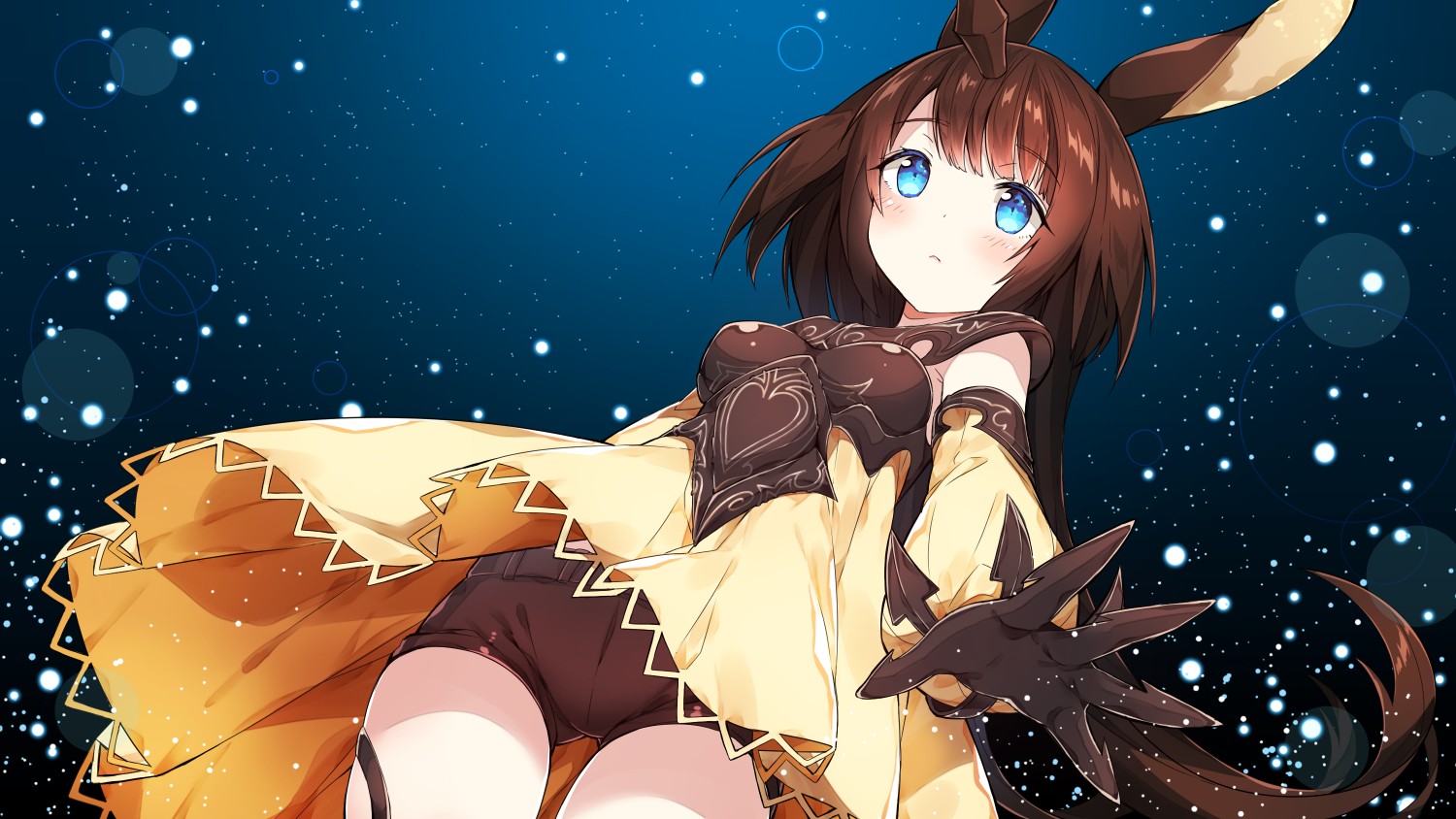 Anime Girls Anime Rabbits Blue Eyes Shadowverse Horns Sparkles Blushing Dress Blue Background Bunny  1500x844