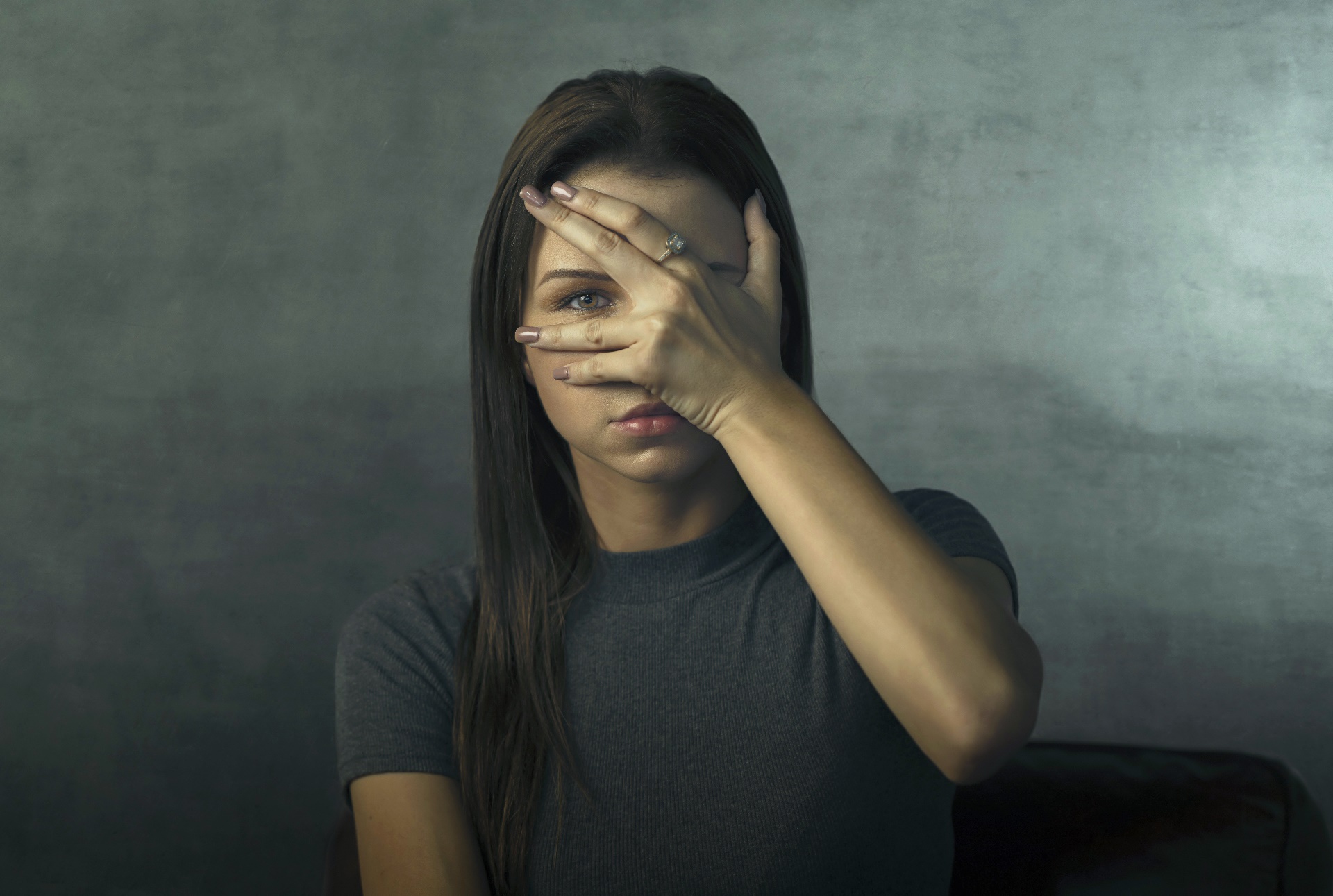 Women Hands Face Portrait Women Indoors Covering Face Frontal View 1920x1291