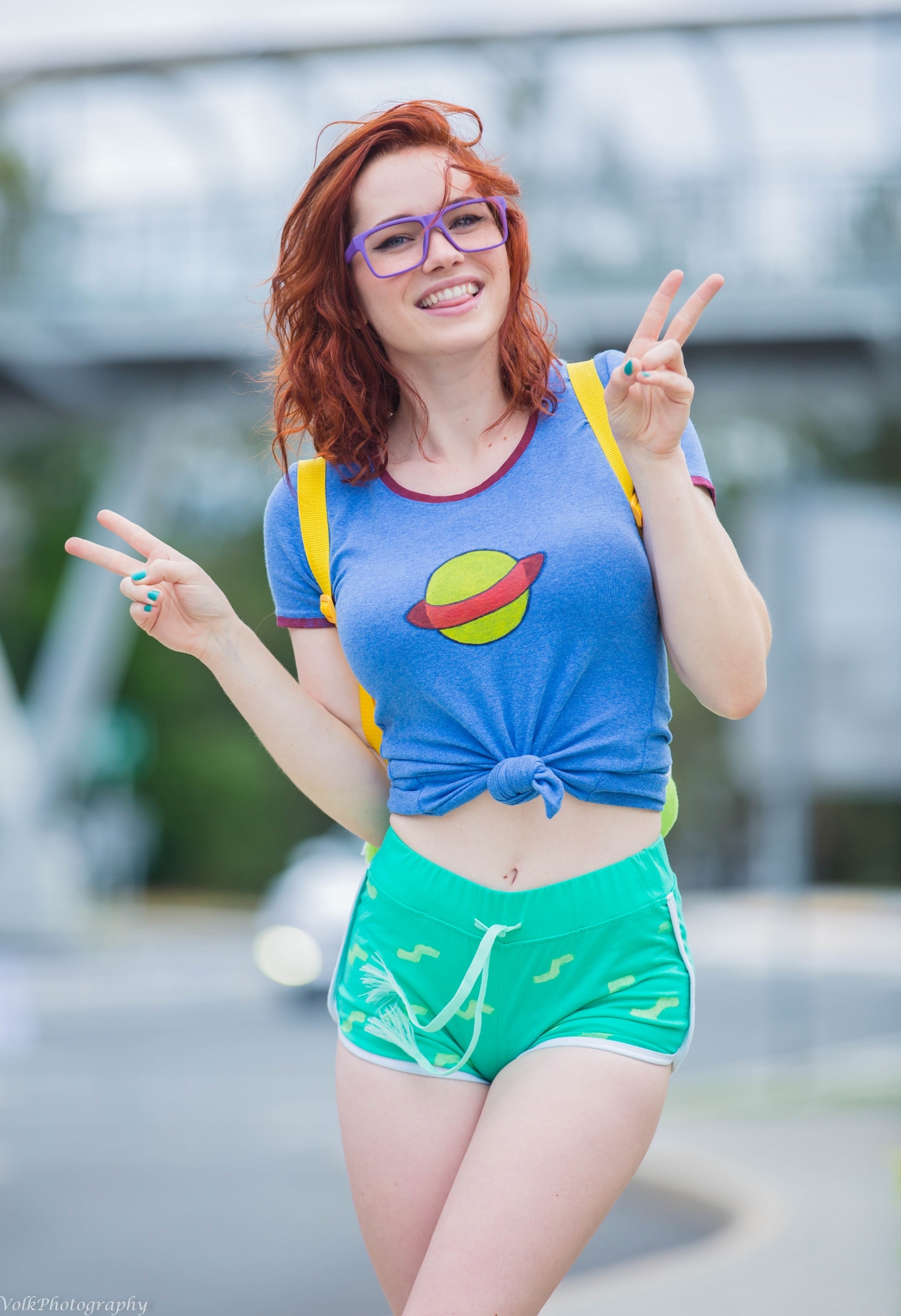 Nichameleon Women Model Redhead Fake Glasses Cosplay T Shirt Looking At Viewer Smiling Painted Nails 1389x2028