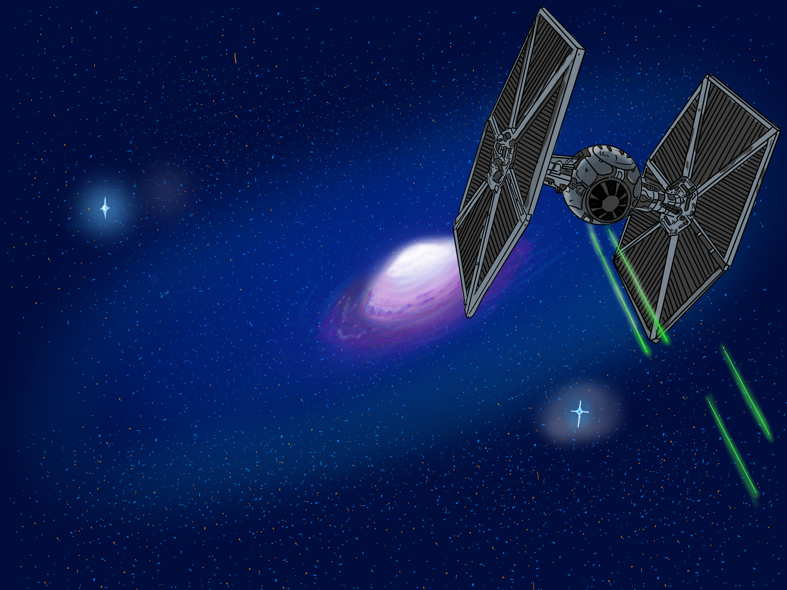 Star Wars Galaxies TiE Fighter Space Galaxy Stars Digital Art Death Star Drawing 2732x2048