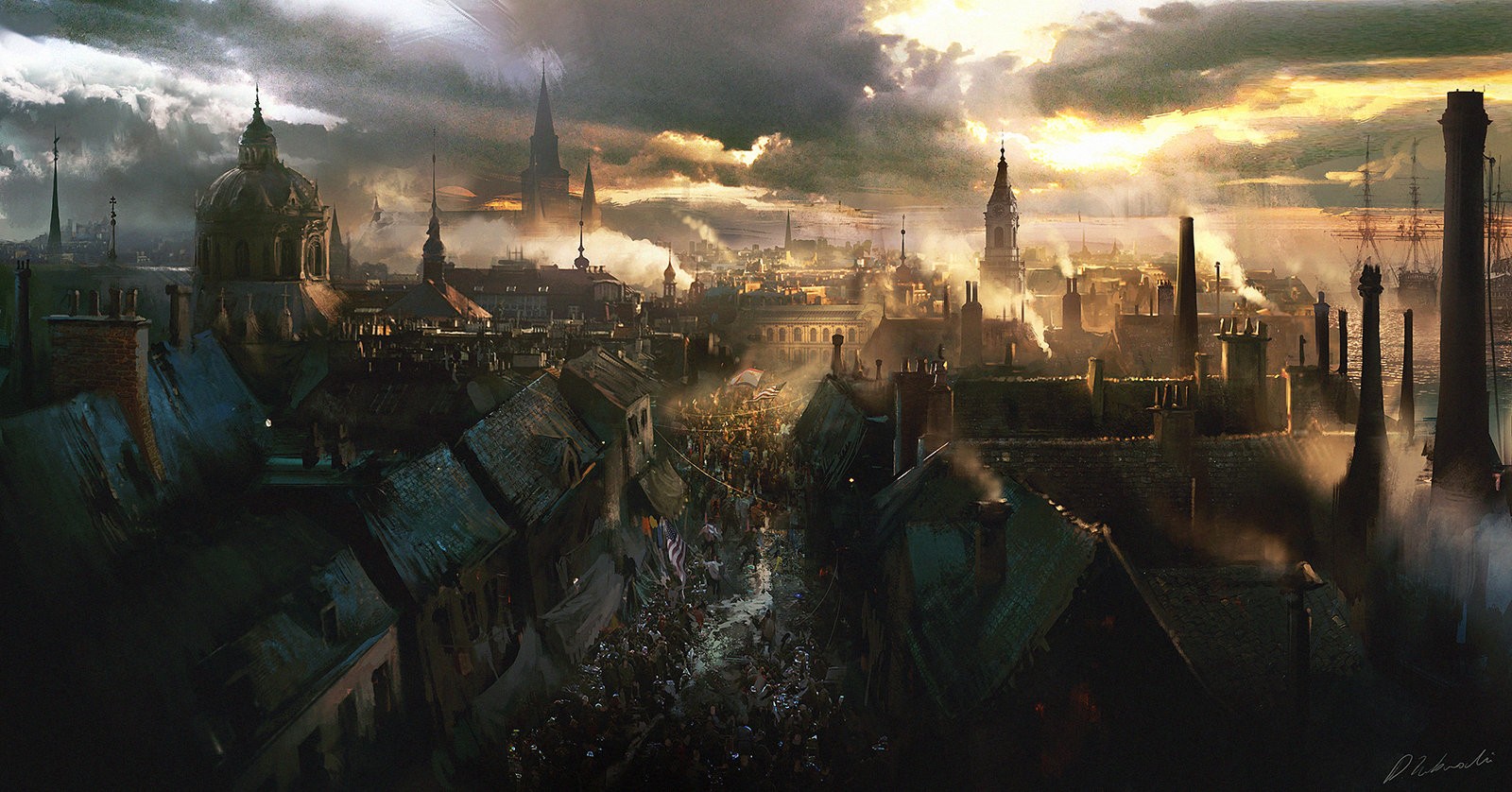 Artwork Darek Zabrocki Town Riots Civil War Cityscape Fantasy City 1600x838