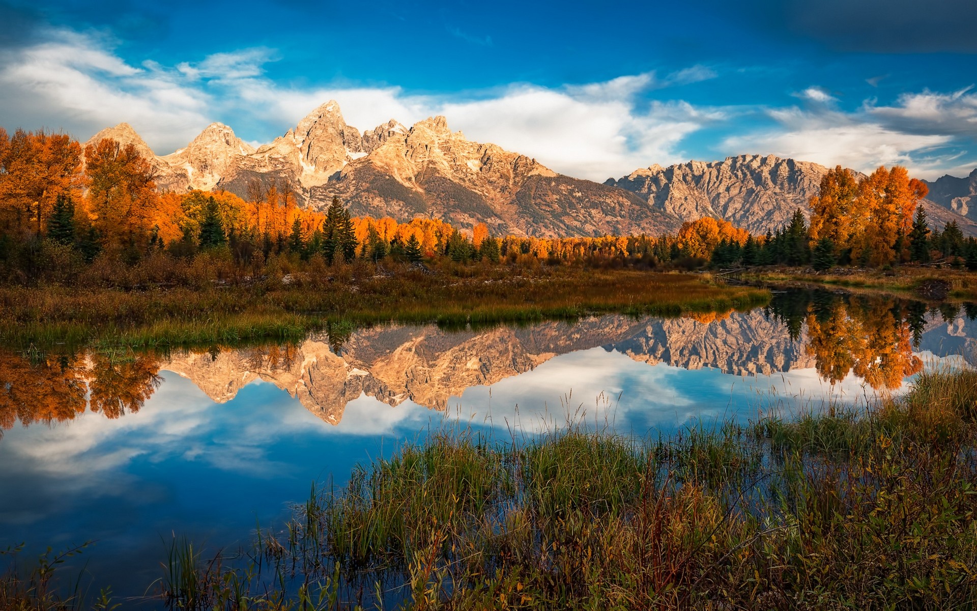 Nature Landscape Morning River Mountains Forest Fall Clouds Grand Teton National Park Water Reflecti 1920x1200