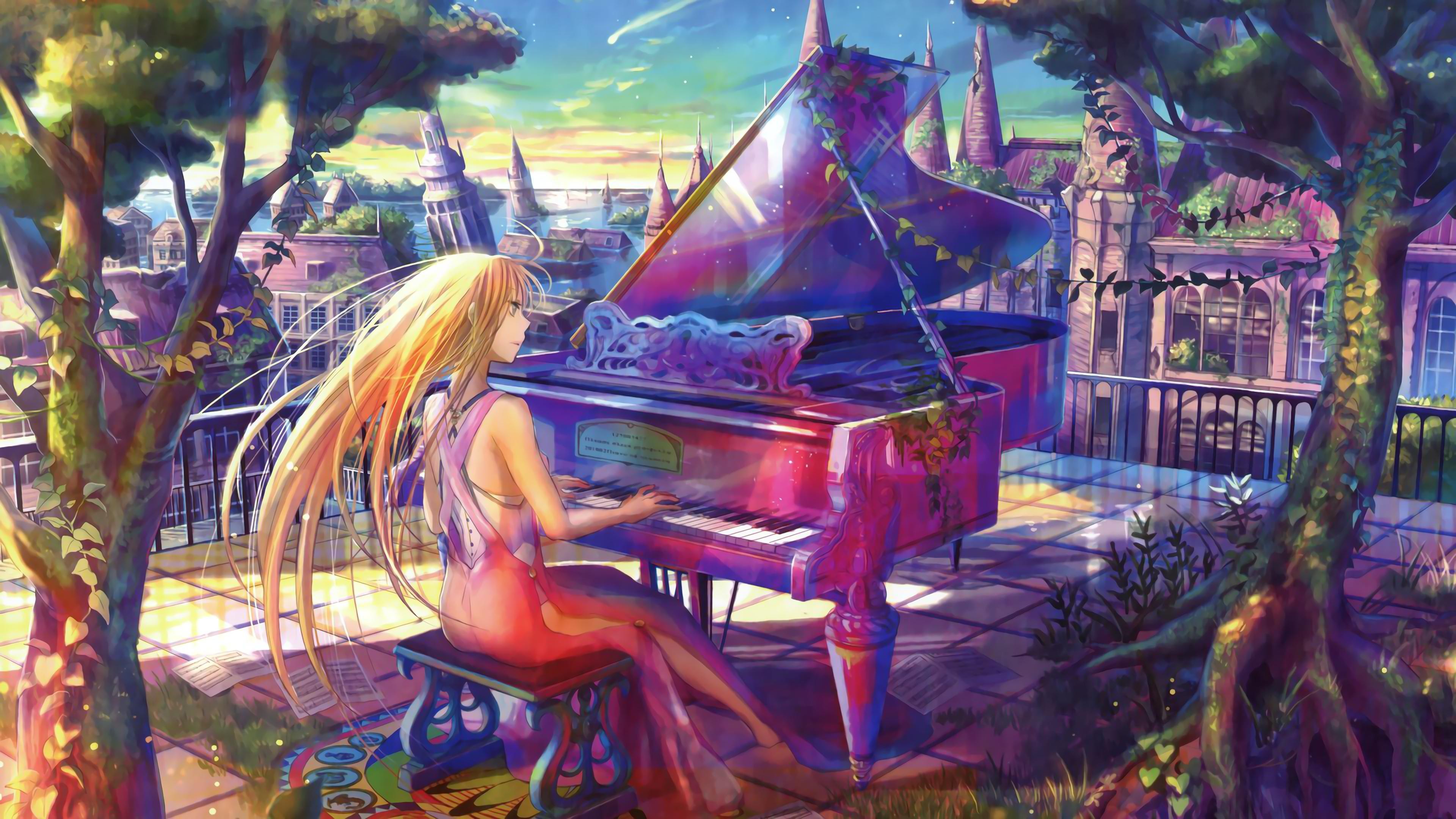 Shigatsu Wa Kimi No Uso Anime Anime Girls Piano Blonde Musical Instrument 3840x2160