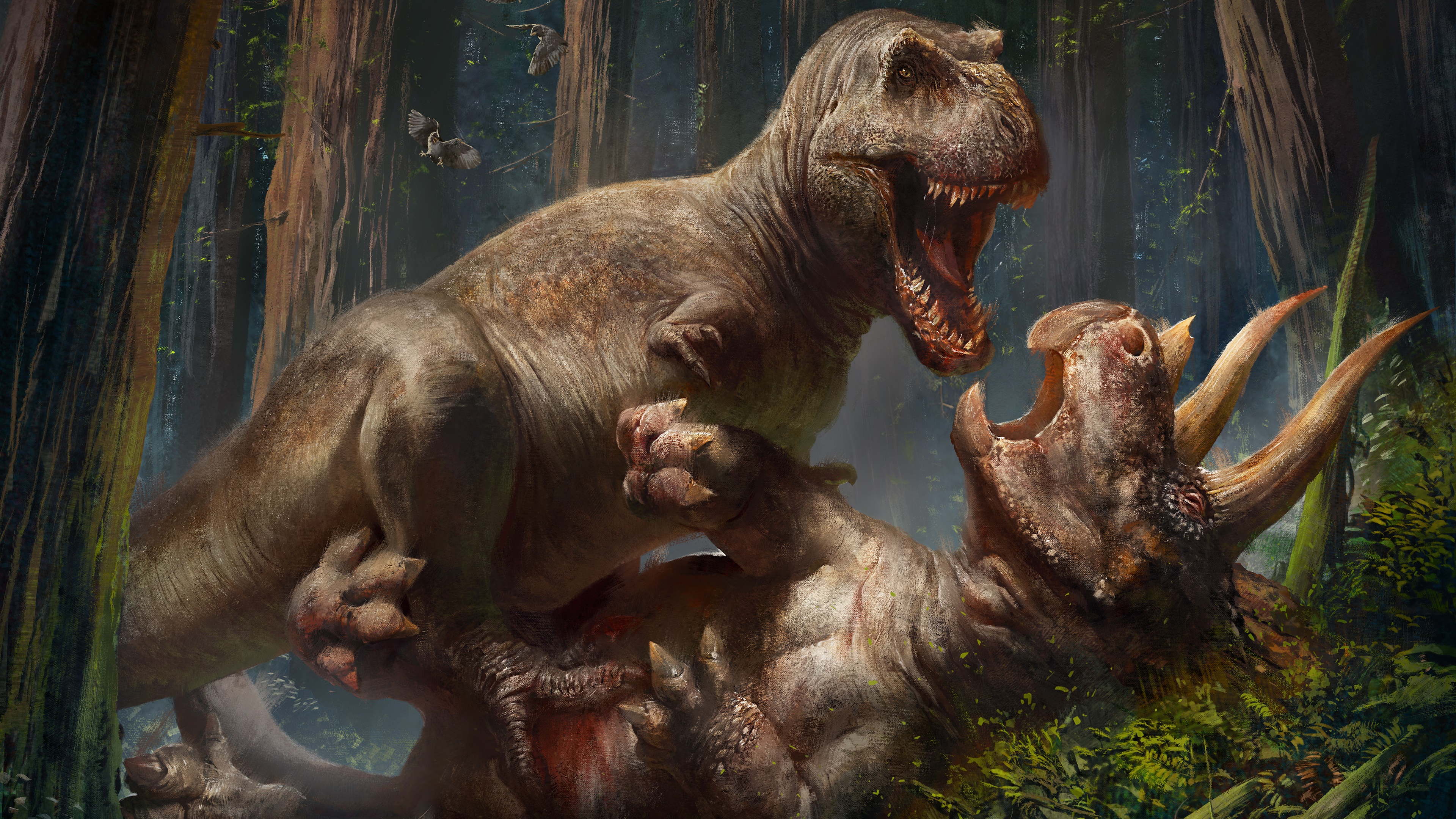 Tyrannosaurus Rex T Rex Triceratops Dinosaurs Prehistoric Animals Fighting Creature 3840x2160