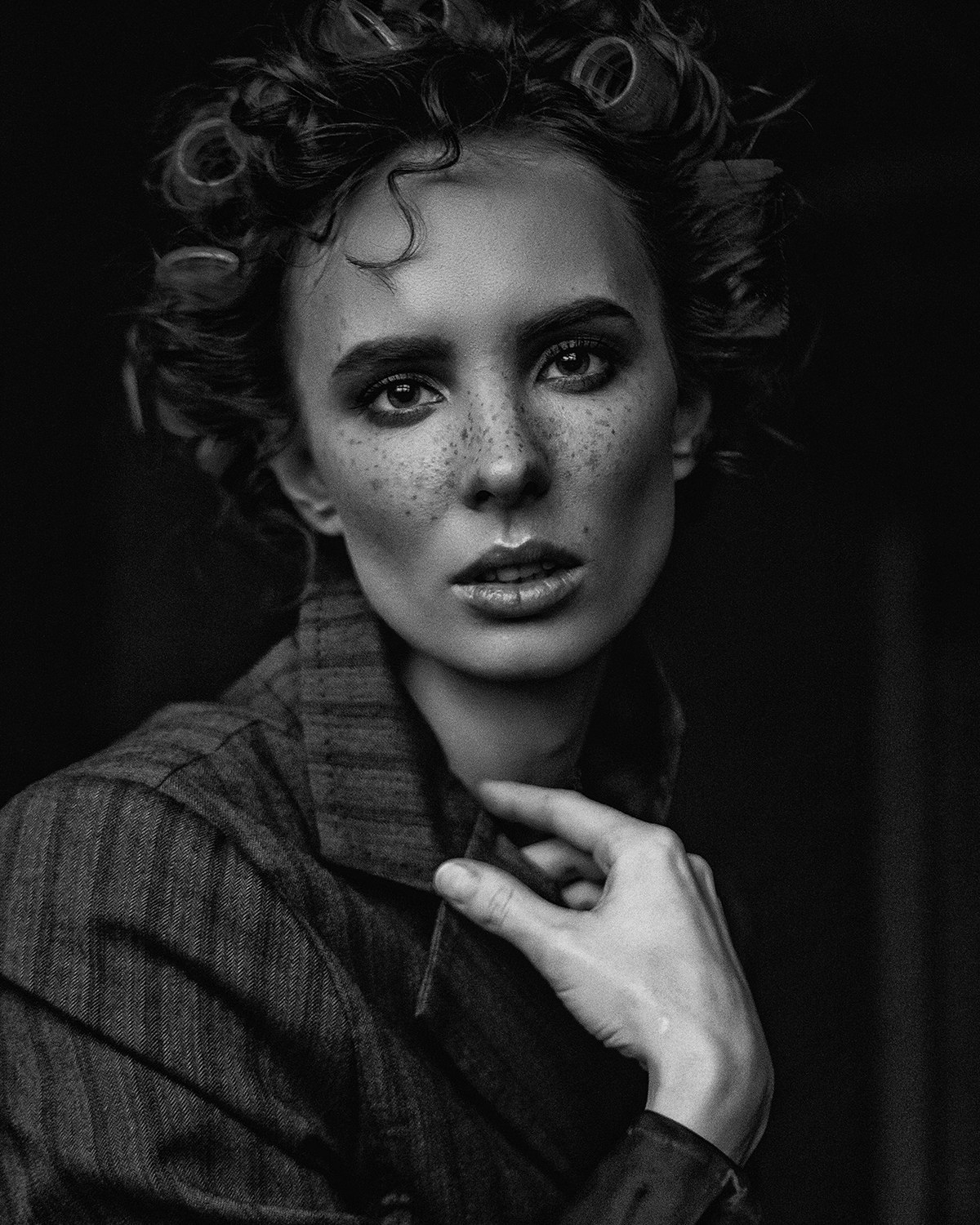 Portrait Aleksey Trifonov Freckles Women Model Face Monochrome 1200x1500