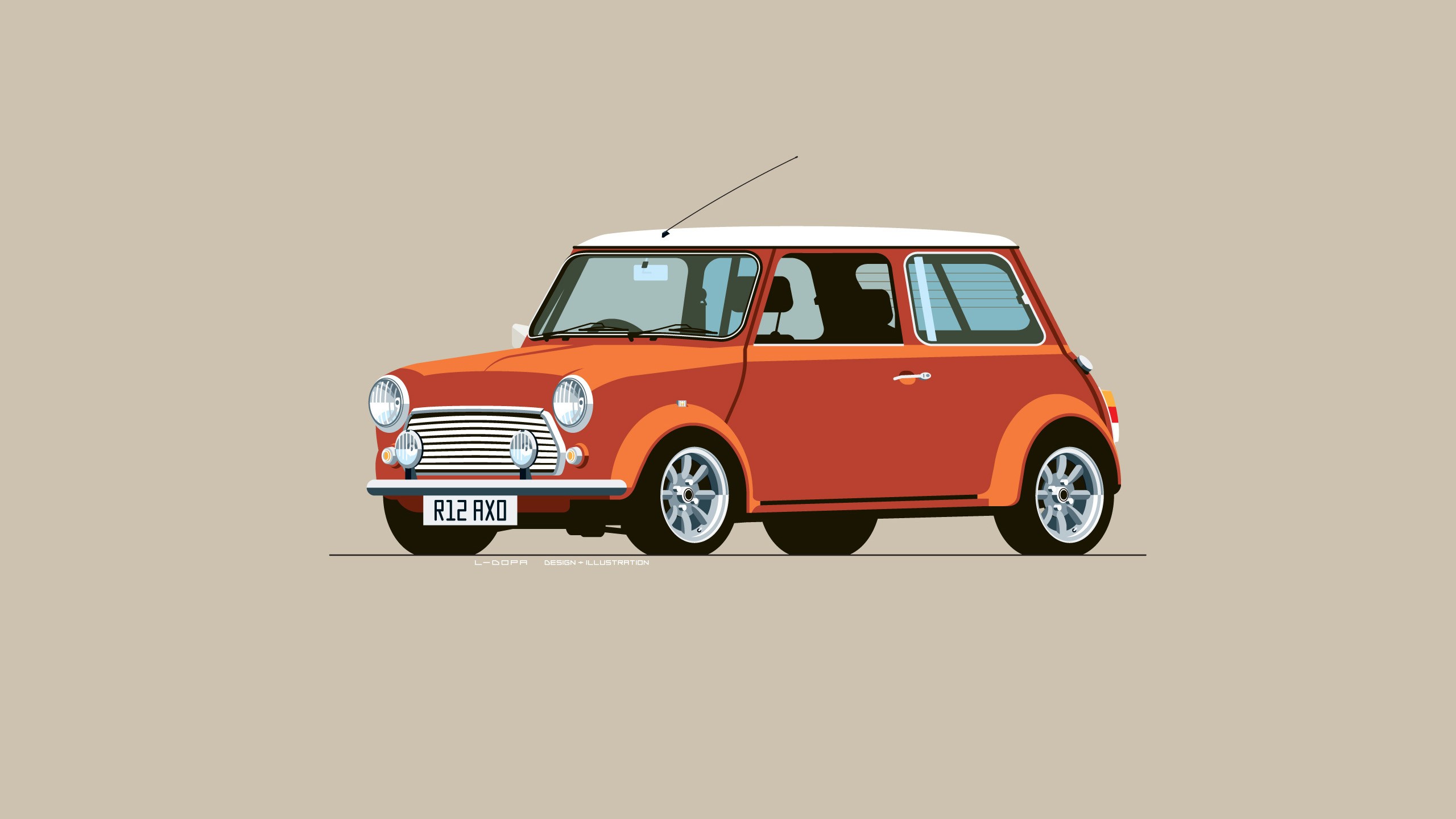 Car Red Cars Mini Cooper Digital Art Minimalism Simple Background 2560x1440