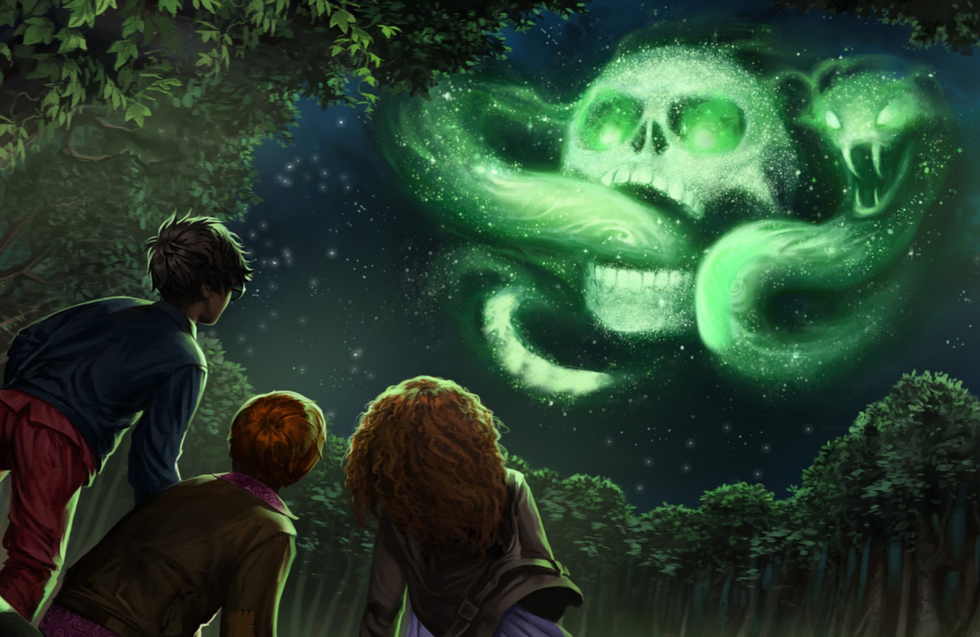 Harry Potter Night Hermione Granger Ron Weasley Sky Skull Snake 2000x1300