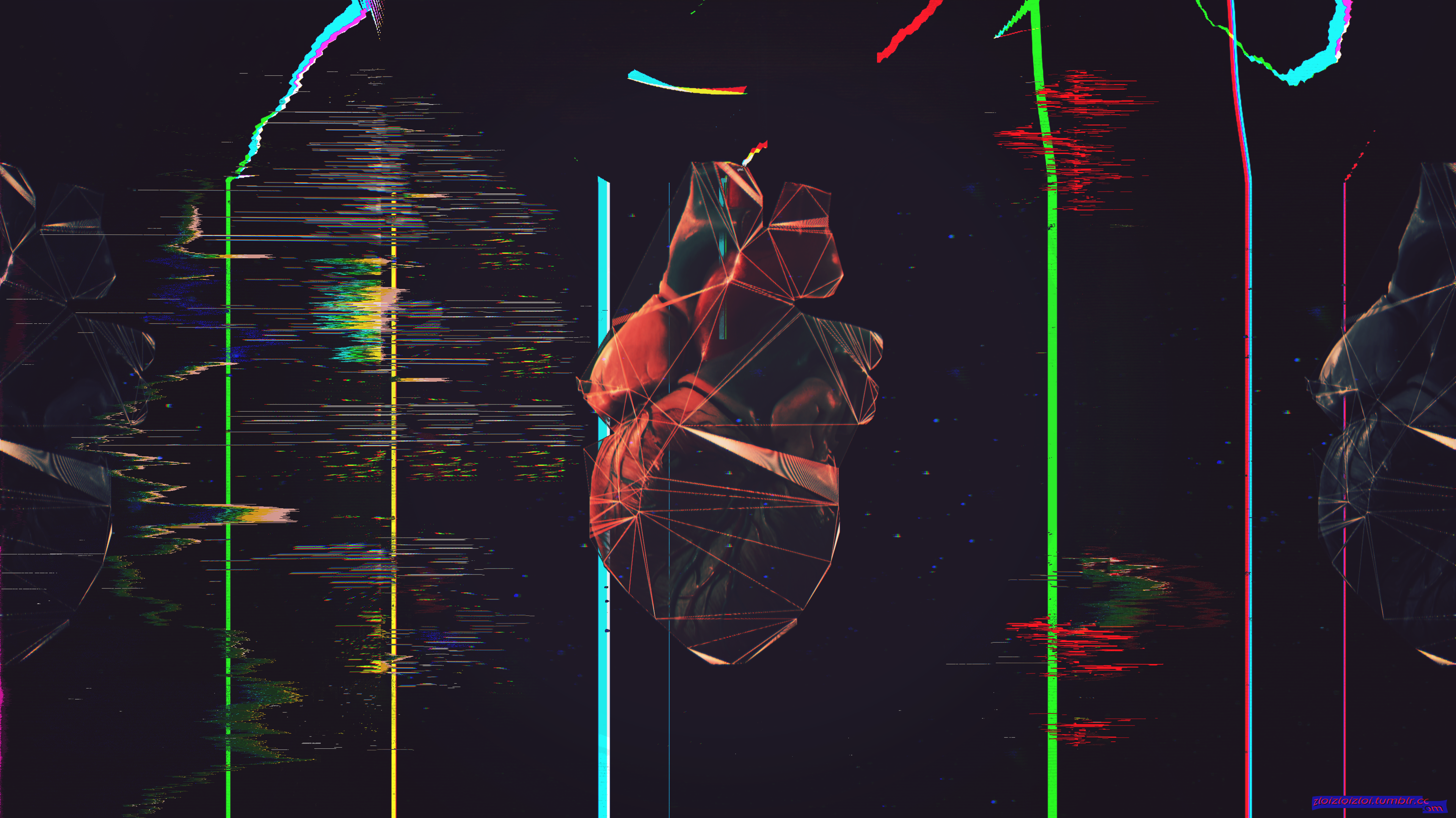 Glitch Art Polygon Art Low Poly Abstract Heart 3840x2160