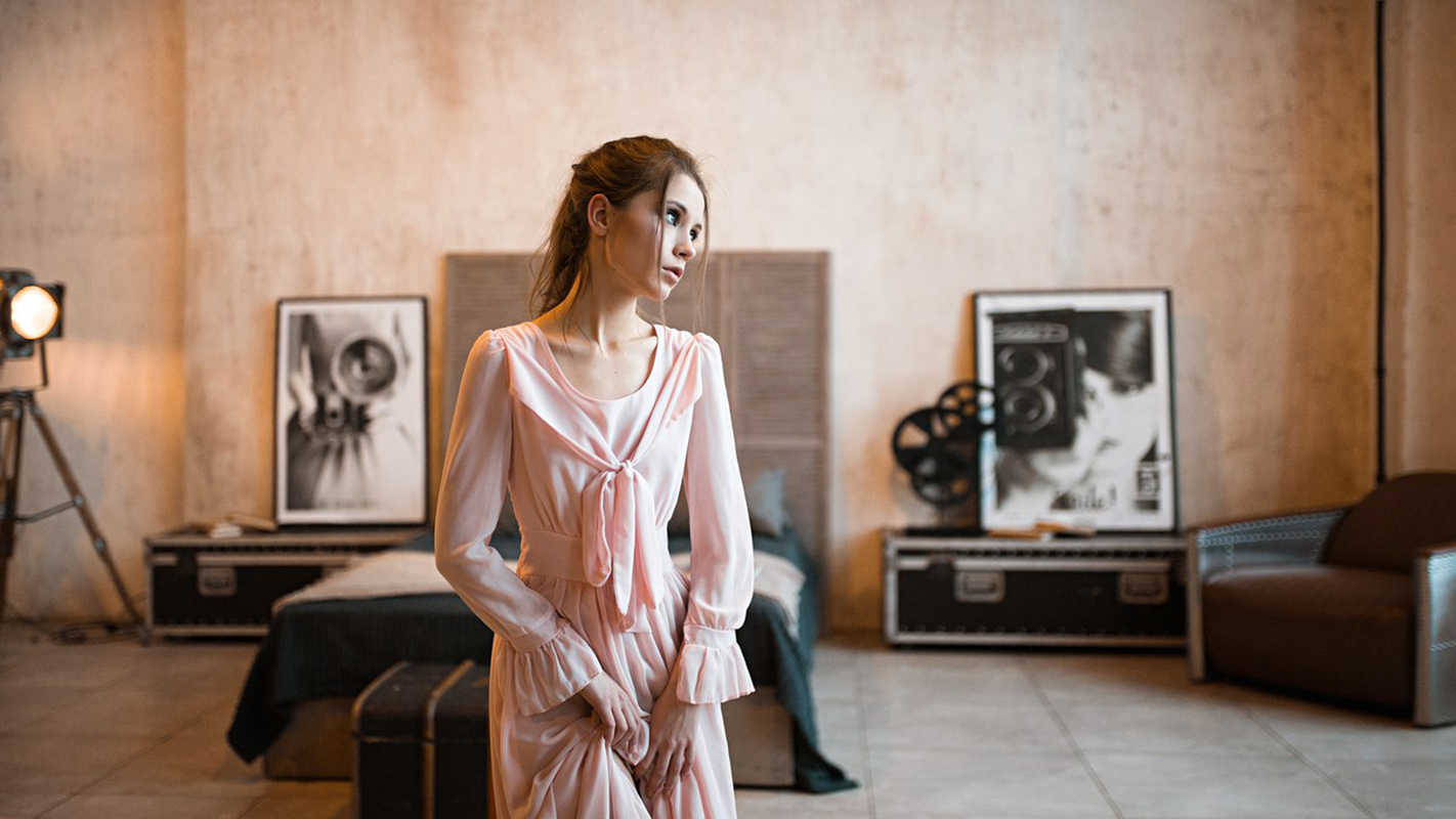 Ksenia Kokoreva Women Brunette Looking Away Dress Knot Pink Clothing Classy Pink Dress Spotlights An 1422x800