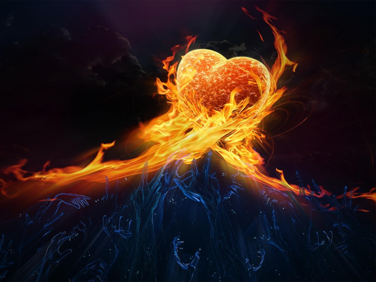 Heart Fantasy Fire Flame Blue Hand Dark Spirit Damned 1600x1200