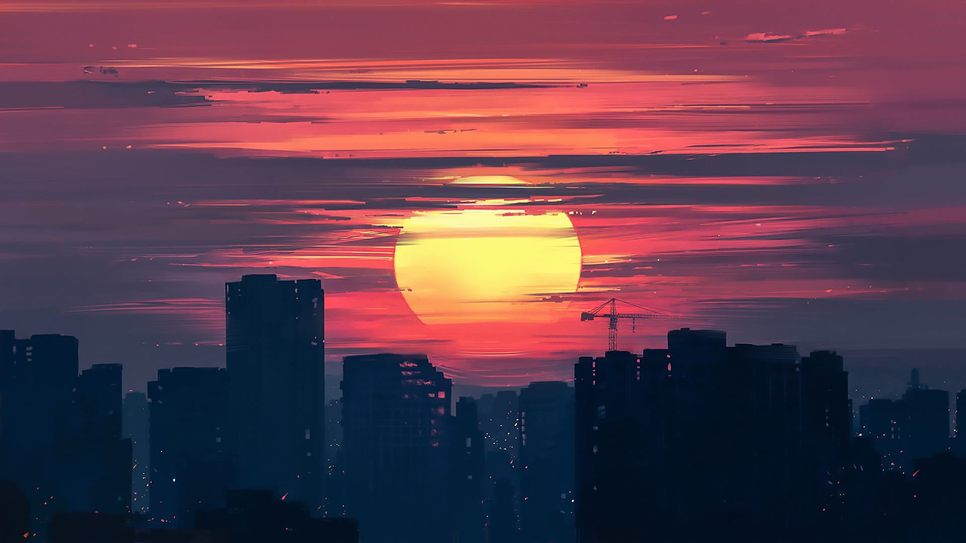 Artwork Aenami Digital Art Sunset Dawn City Clouds Cityscape 1920x1080