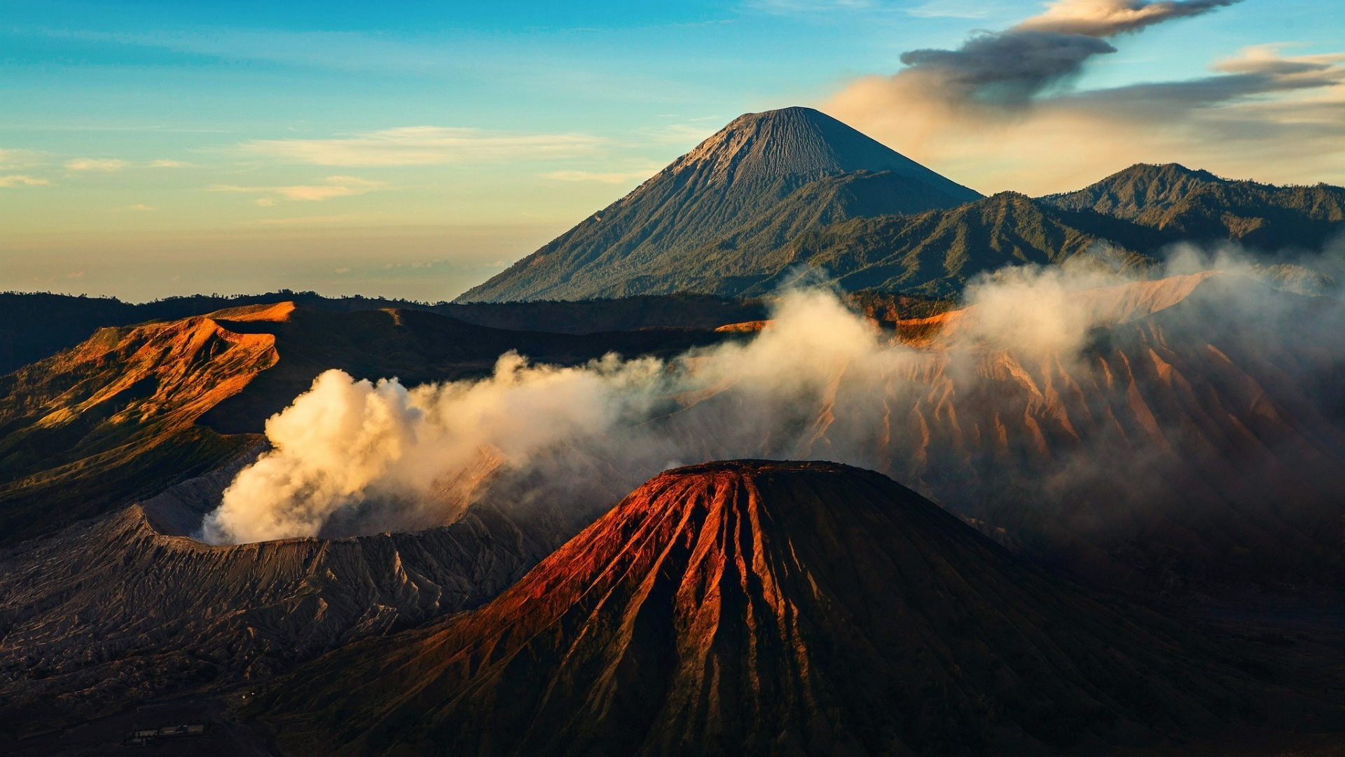 Mountain Top Volcano Landscape Nature Mount Bromo Indonesia 1920x1080