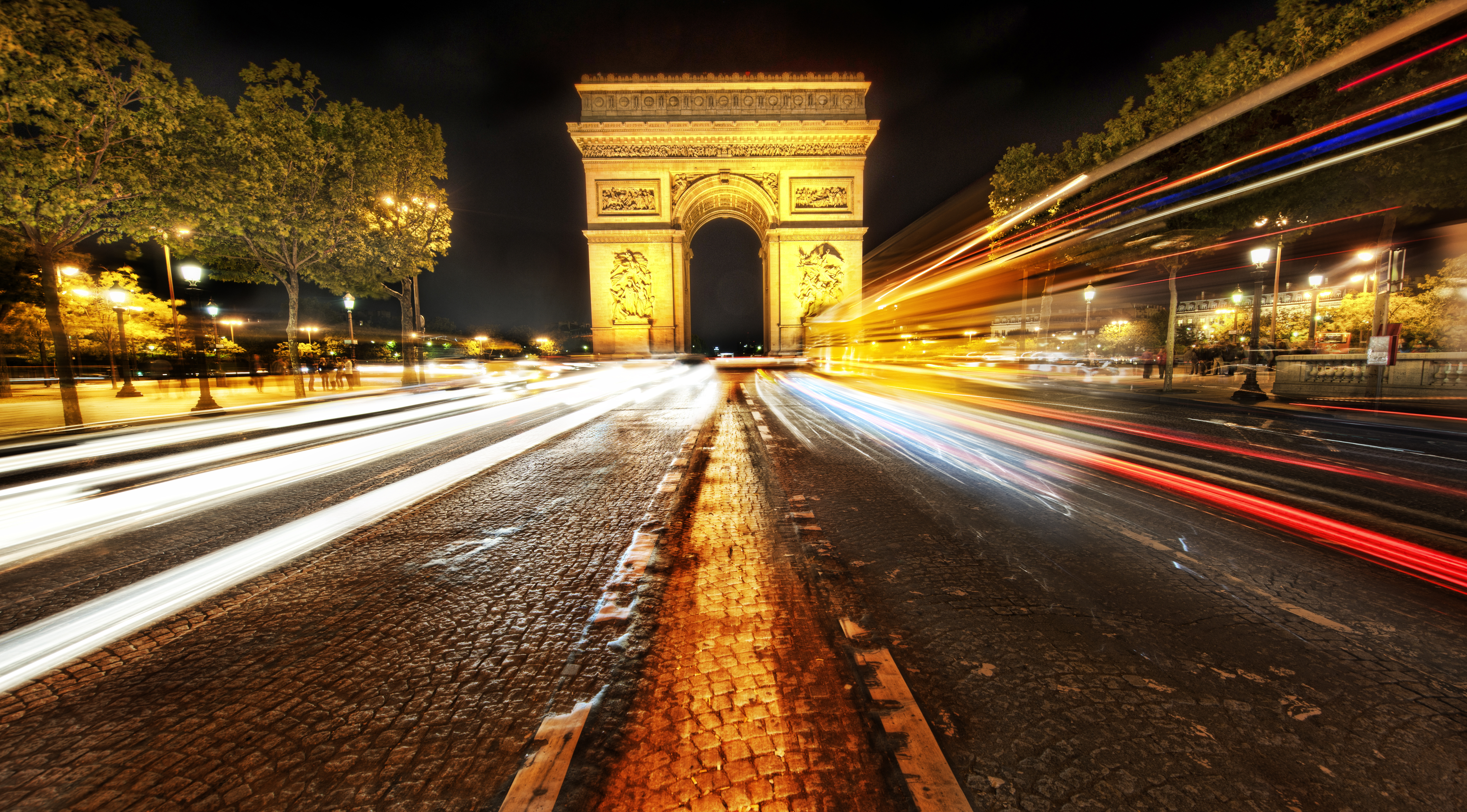 Arc De Triomphe Paris France Monument Night Light Street Time Lapse 5415x3000