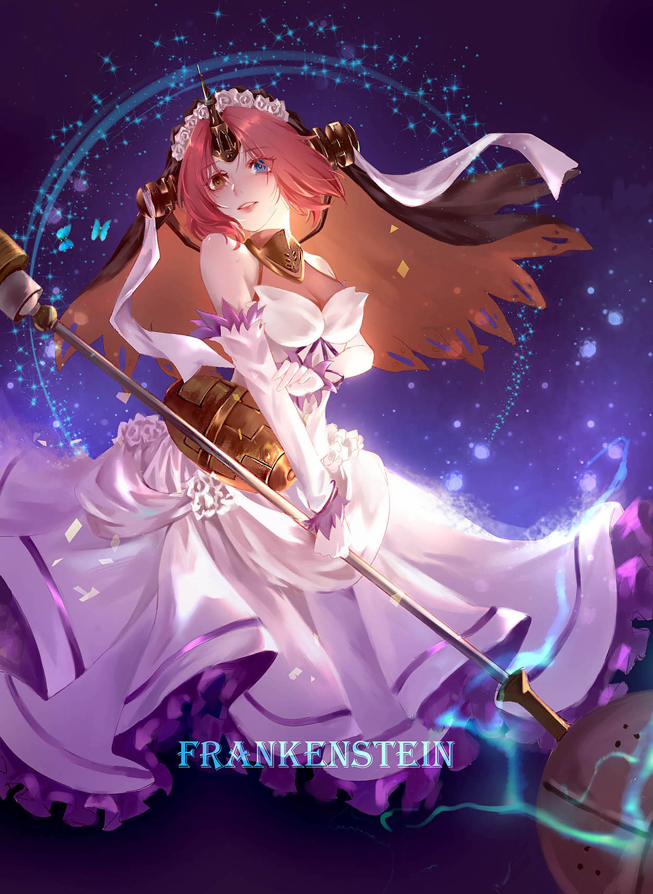 Fate Series Fate Apocrypha Anime Girls Short Hair Pink Hair Fantasy Weapon Wedding Dress Horns Heter 2085x2856