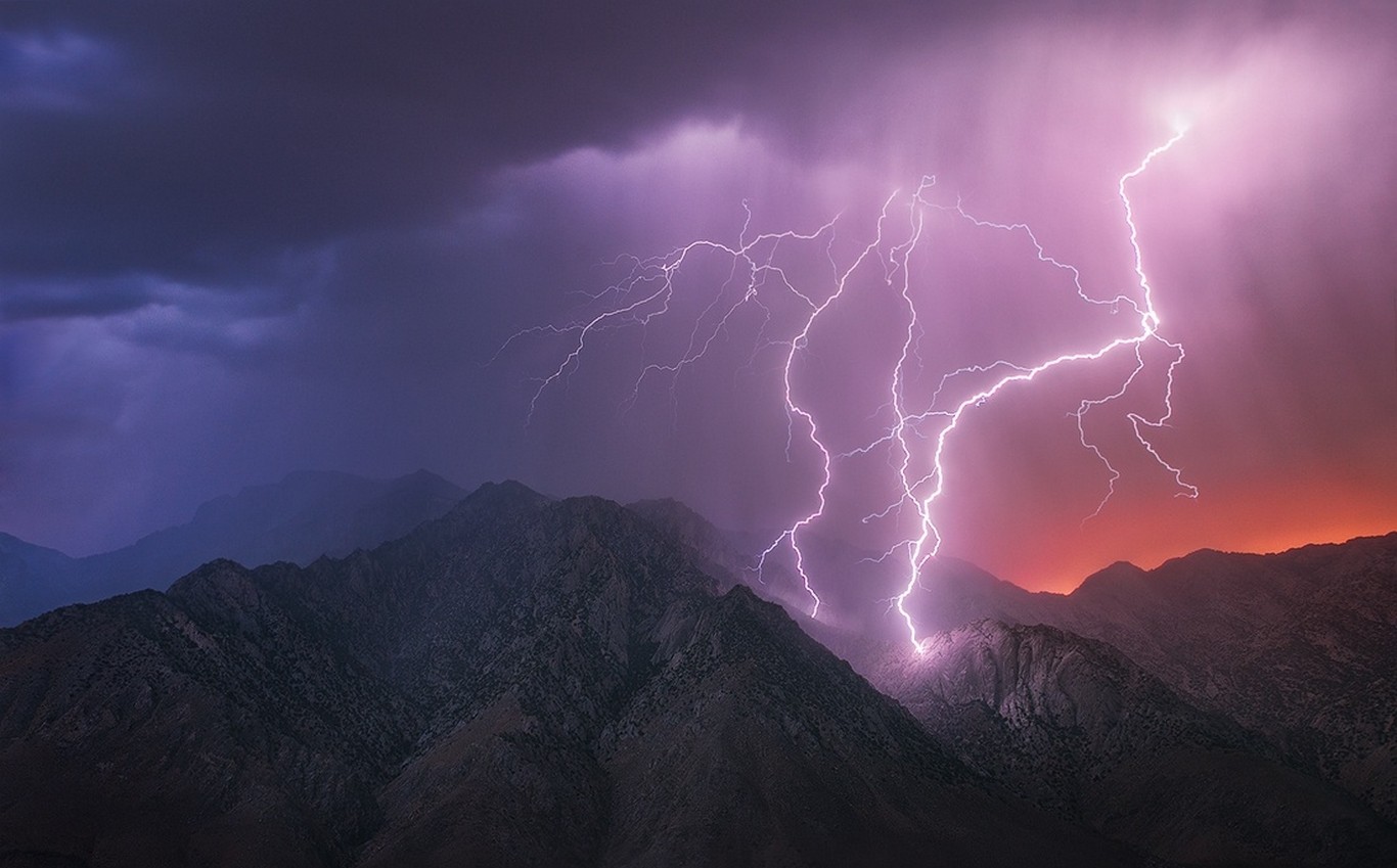 Nature Landscape Mountains Lightning Storm Electric Clouds Death Valley California 1366x849