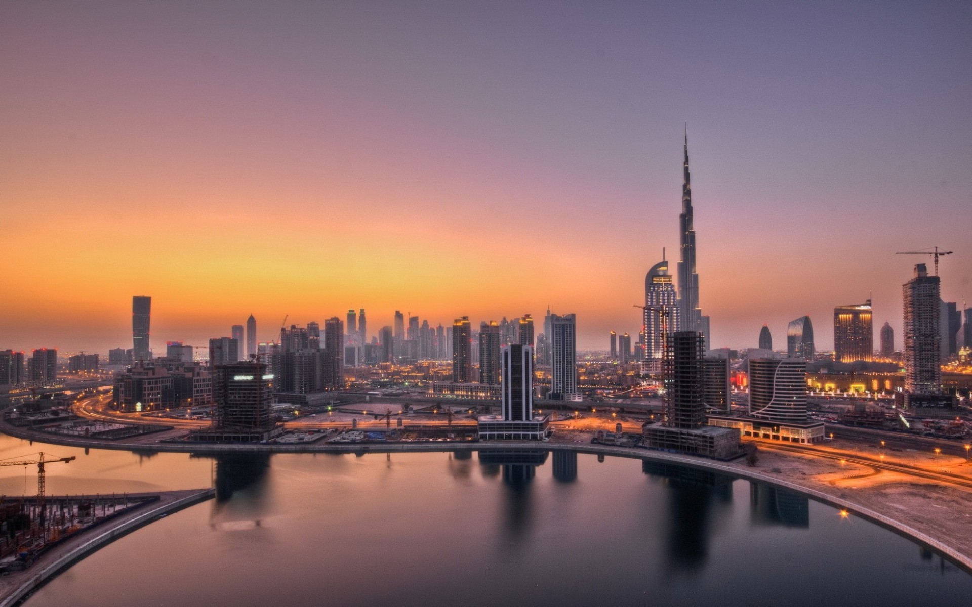 Dubai City Sunset Skyscraper River United Arab Emirates Cityscape Burj Khalifa Emirates 1920x1200