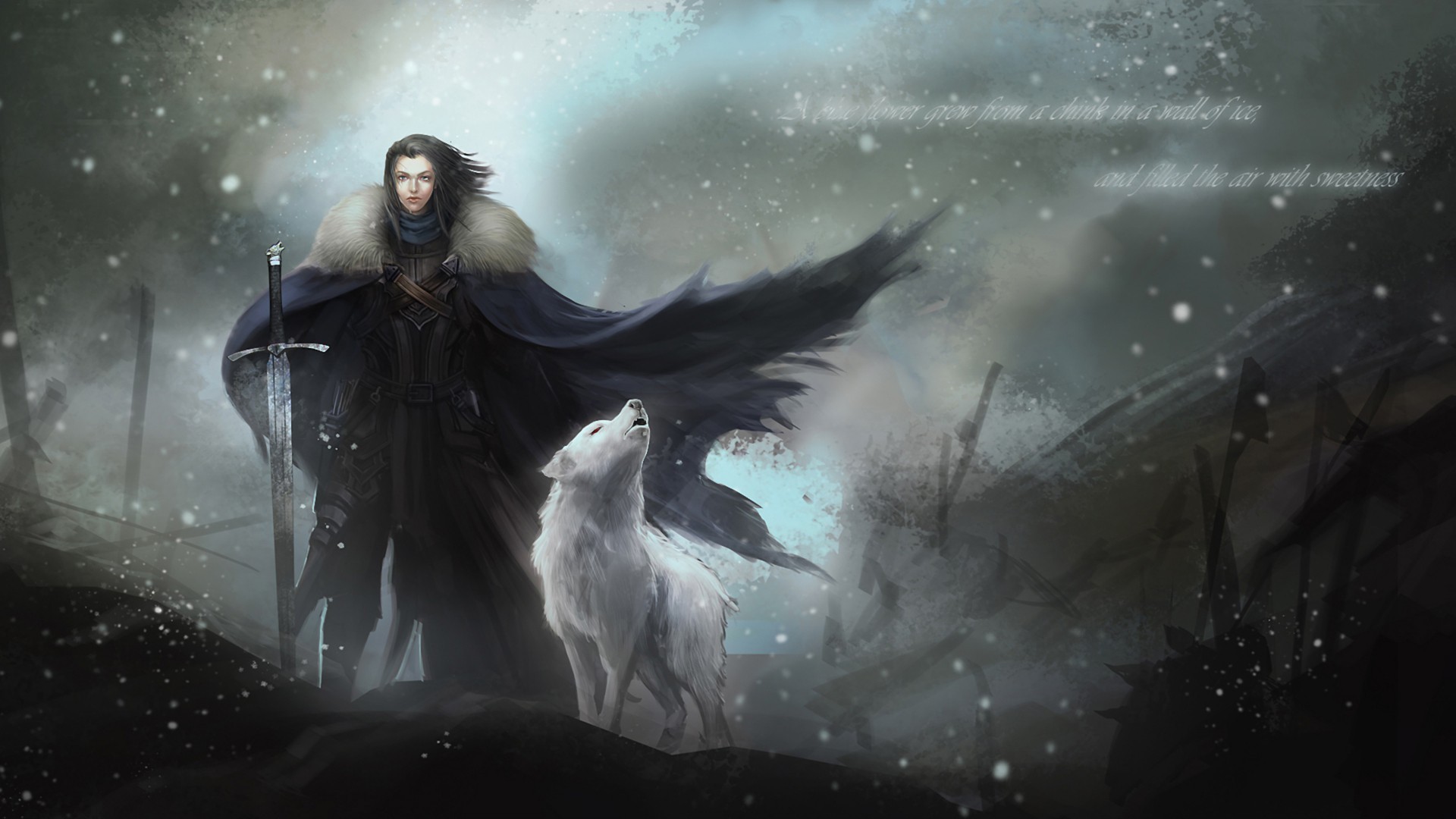 Game Of Thrones Direwolves Sword Quote Artwork Snow 1920x1080