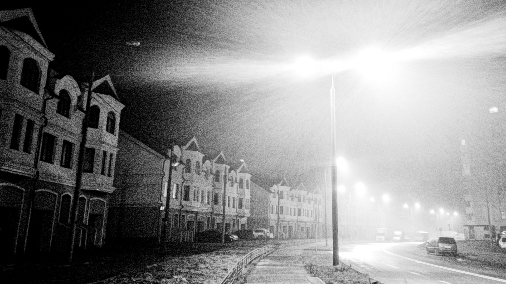 Night Mist Downtown Monochrome Noisy 1920x1080