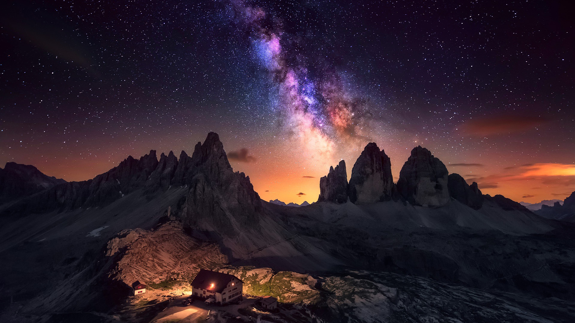 Photography Night Long Exposure Nature Landscape Milky Way Dolomites Mountains Stars Lights Snow Sun 1920x1080