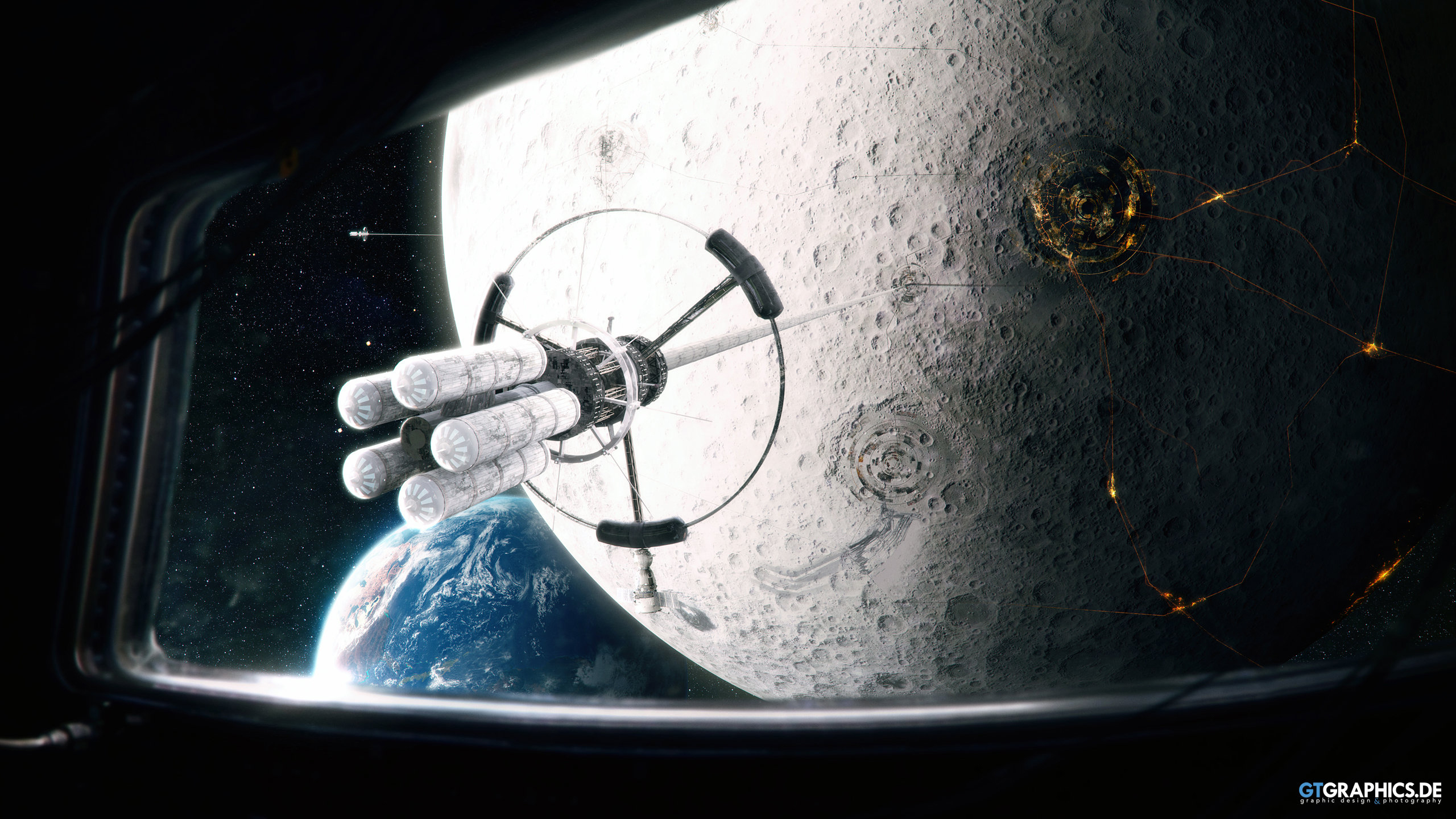 Taenaron Space 3D Futuristic Moon 2560x1440