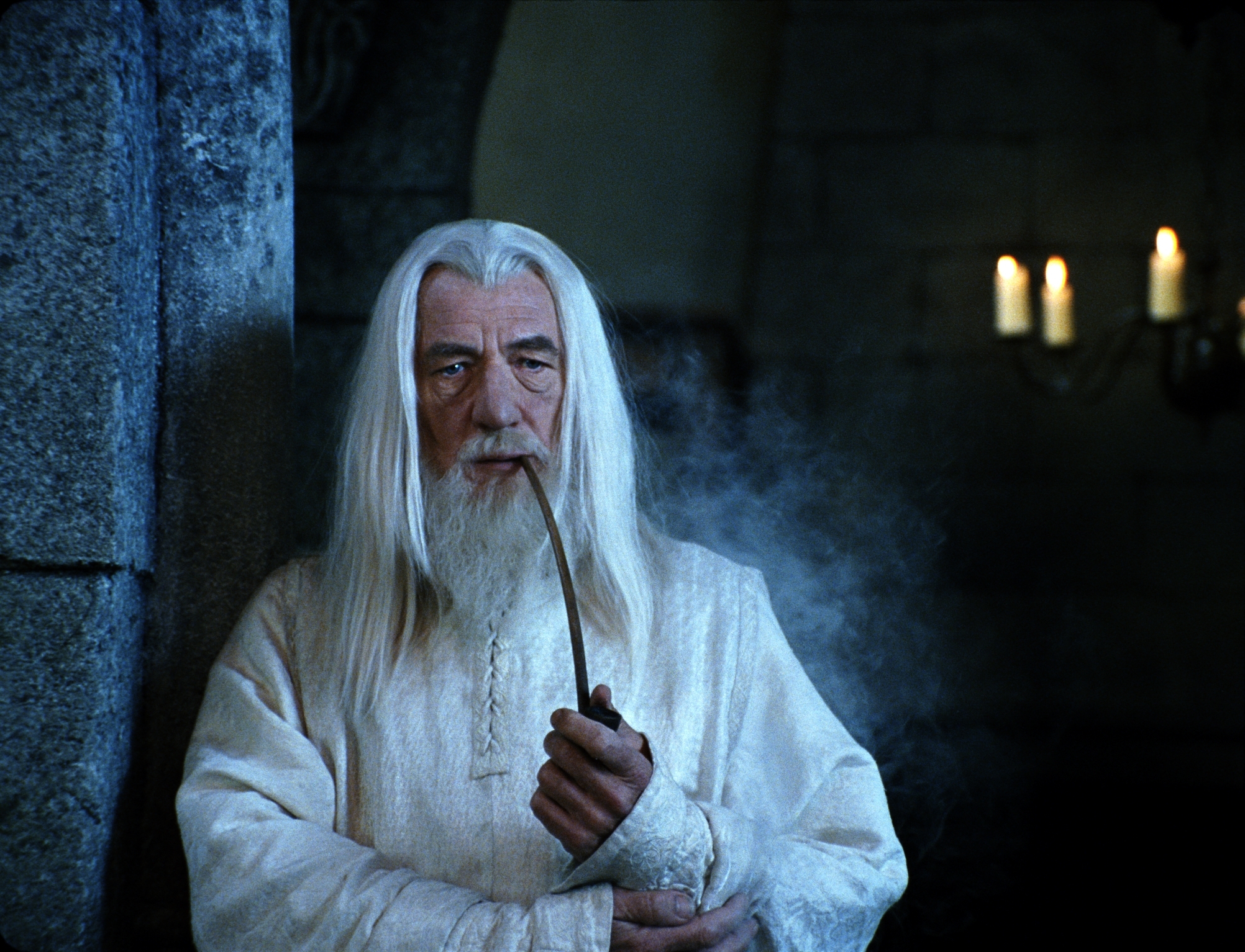 Gandalf Ian McKellen White Hair Smoking Pipe 2004x1534