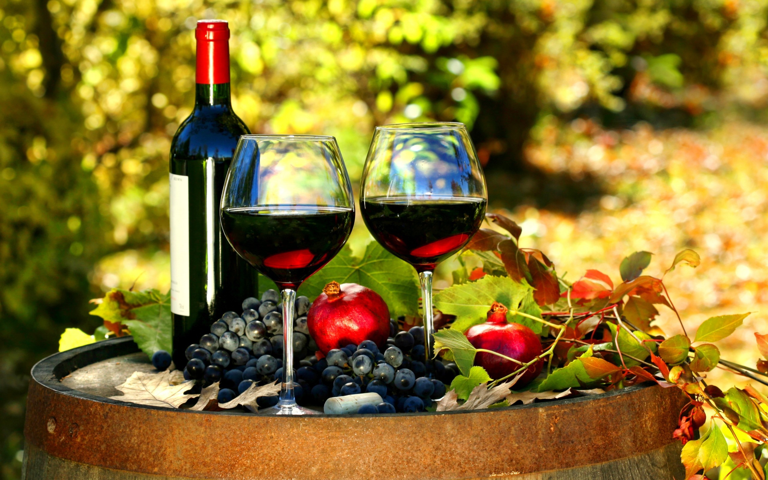 Wine Drink Red Wine Fruit Grapes Drinking Glass 2560x1600