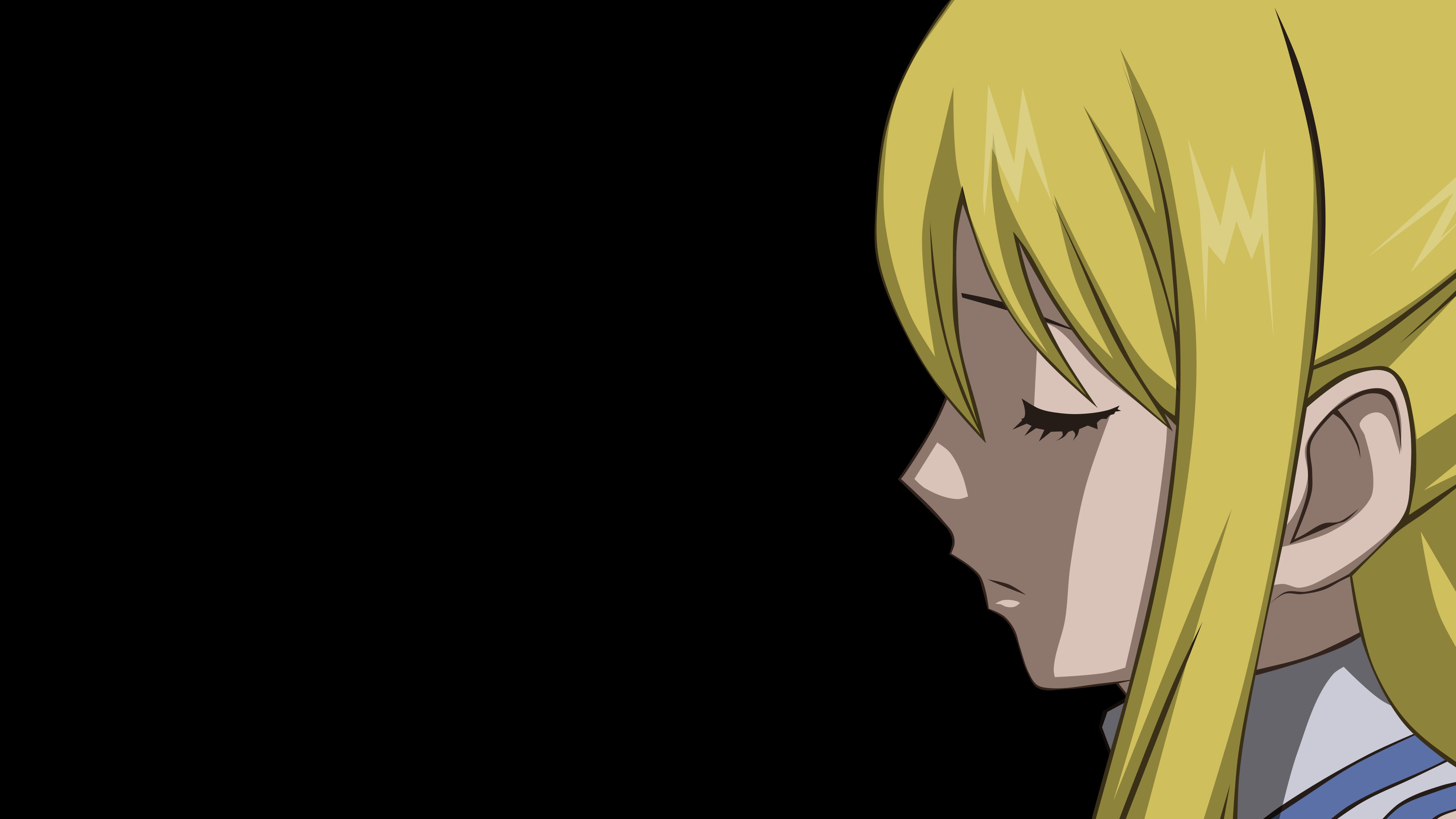 Heartfilia Lucy Fairy Tail Anime Girls Closed Eyes Face Profile Blonde Black Background 4269x2403