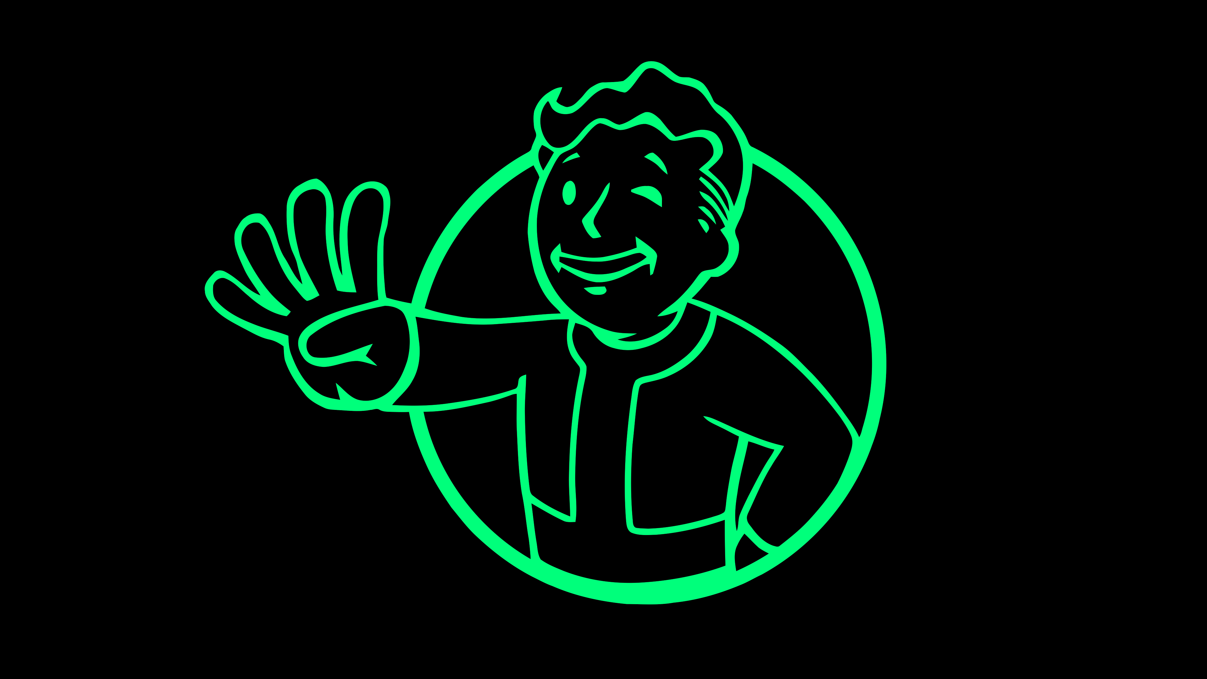 Fallout Fallout 4 Vault Boy Vector Vector Art Video Games Green Black Background Black 3840x2160