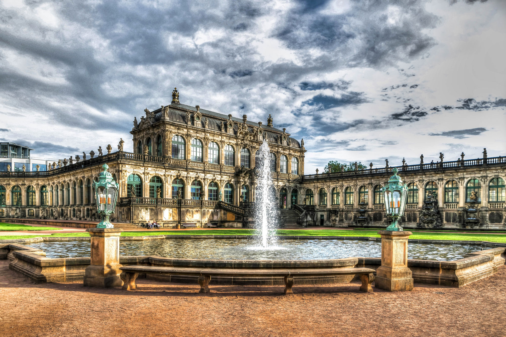 Dresden Germany Fountain Palace Building Zwinger Palace Architecture 2048x1365