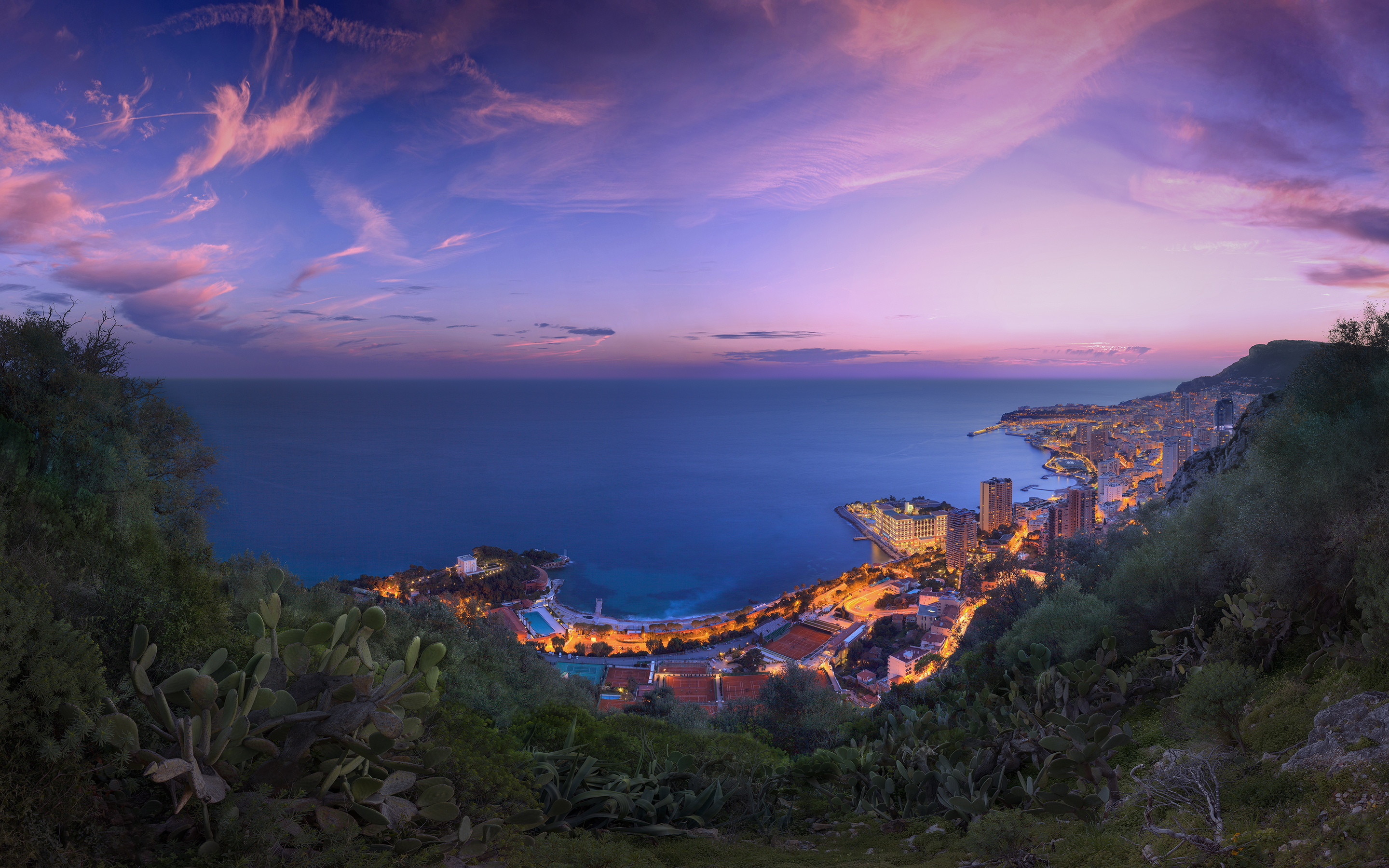 Monaco French Riviera Sea Sky Seascape Evening Sunset Cloud City Coastline 2880x1800