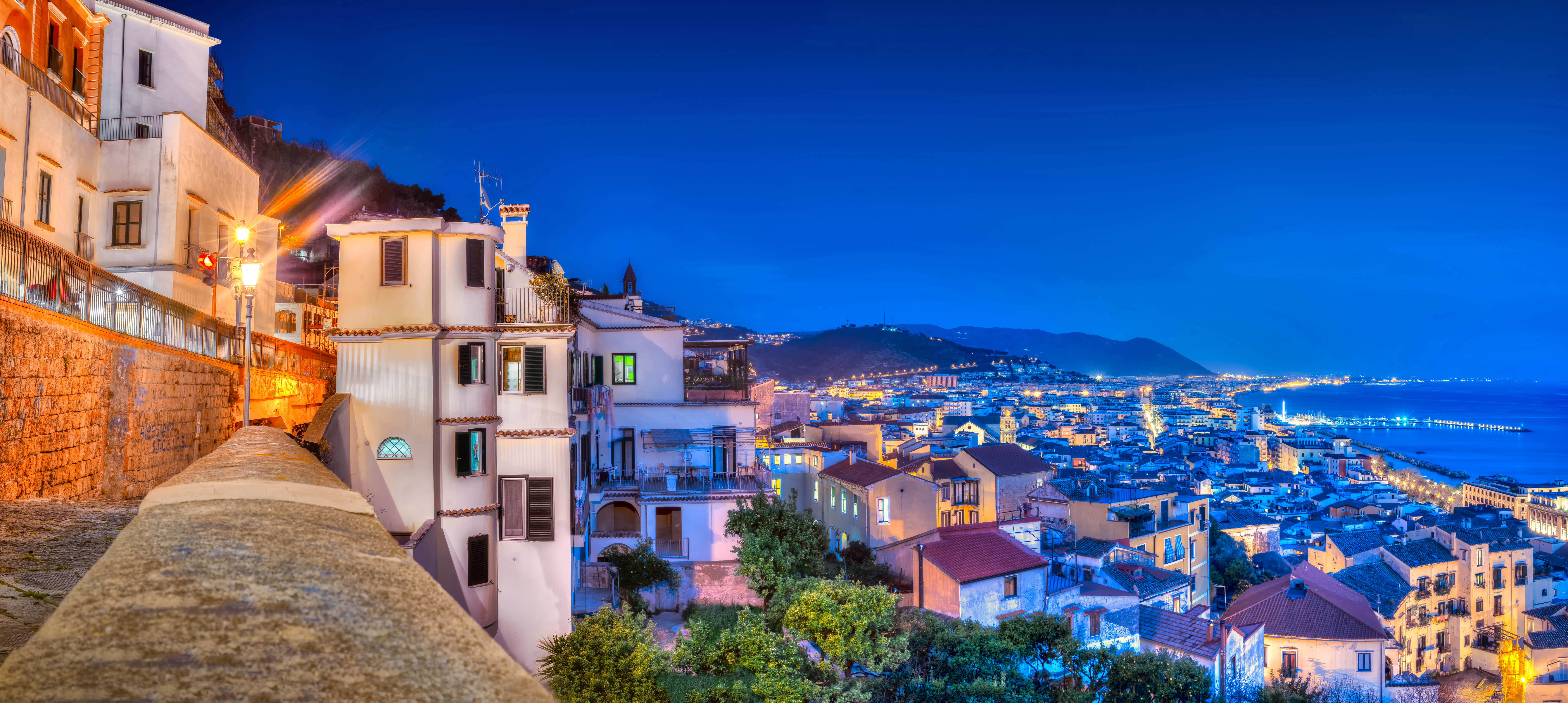 Amalfi Town Italy Night Horizon House 8500x3812