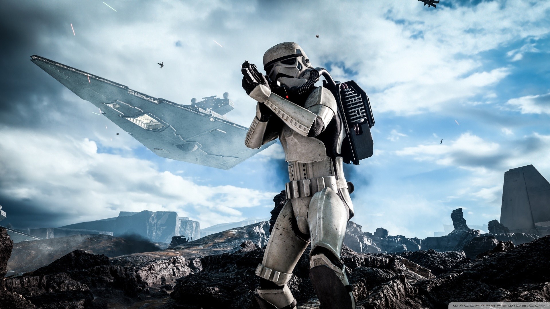 Star Wars Storm Troopers CGi Star Destroyer Star Wars Ships Imperial Forces Blaster 1920x1080