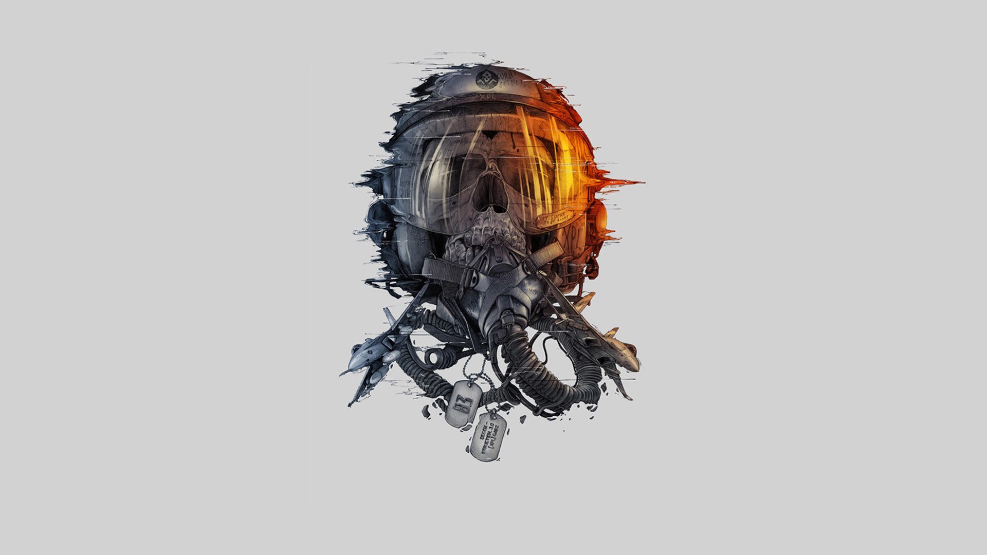 Digital Art Pilot Skull Helmet Simple Background White Background Military Aircraft Teeth Glass Gree 1920x1080