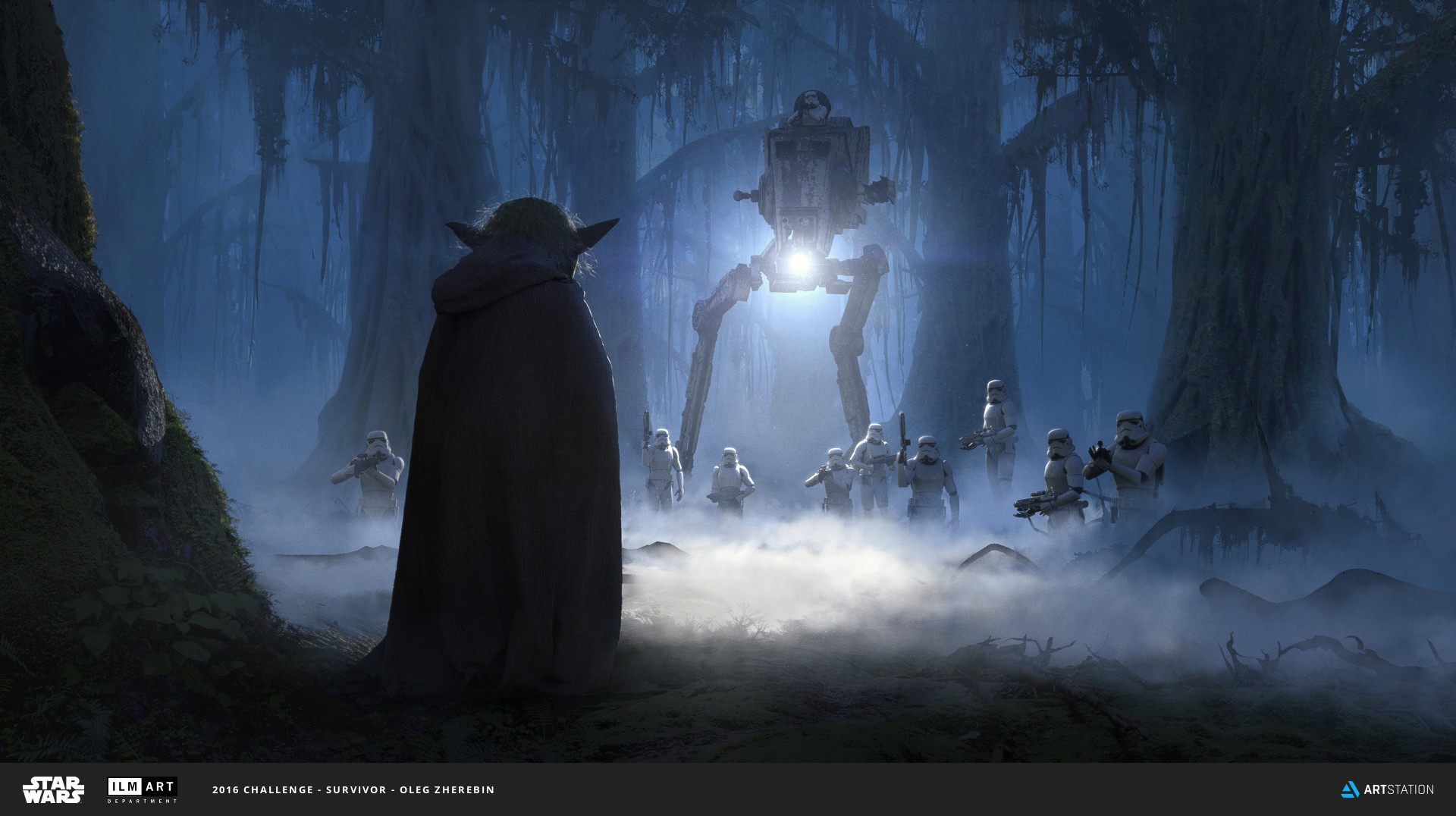 Artwork Star Wars Yoda Storm Troopers AT ST Science Fiction AT ST Walker Stormtrooper 1920x1076