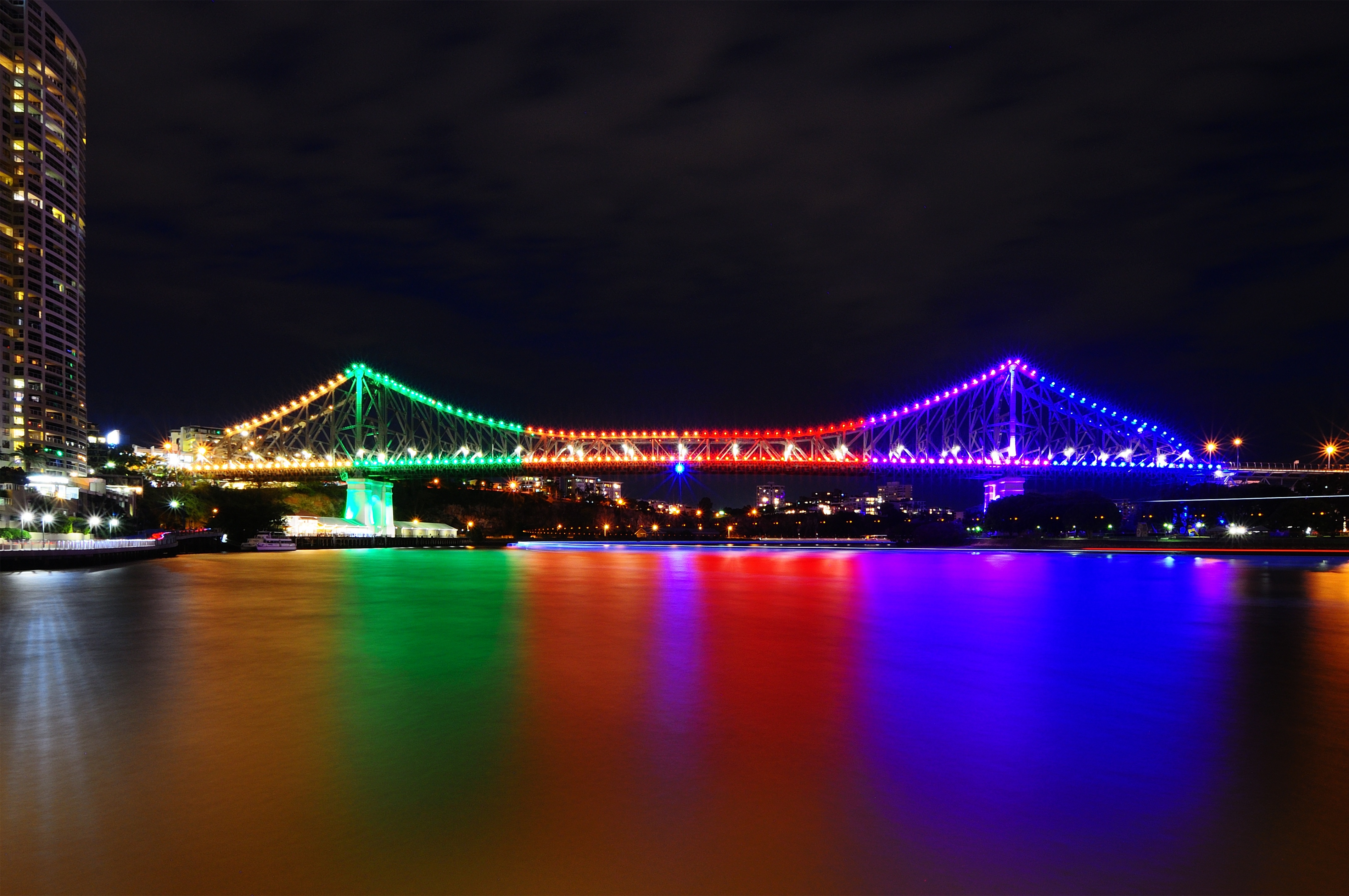 Story Bridge Bridge Colors Colorful Brisbane Reflection Night Australia Brisbane River 4288x2848