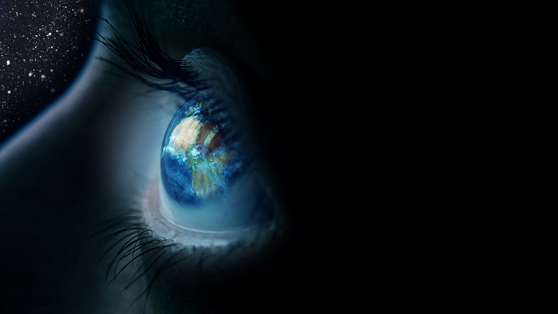Earth Eyes Eyelashes Stars Closeup Continents Africa Black Background Reflection Blue 1920x1080