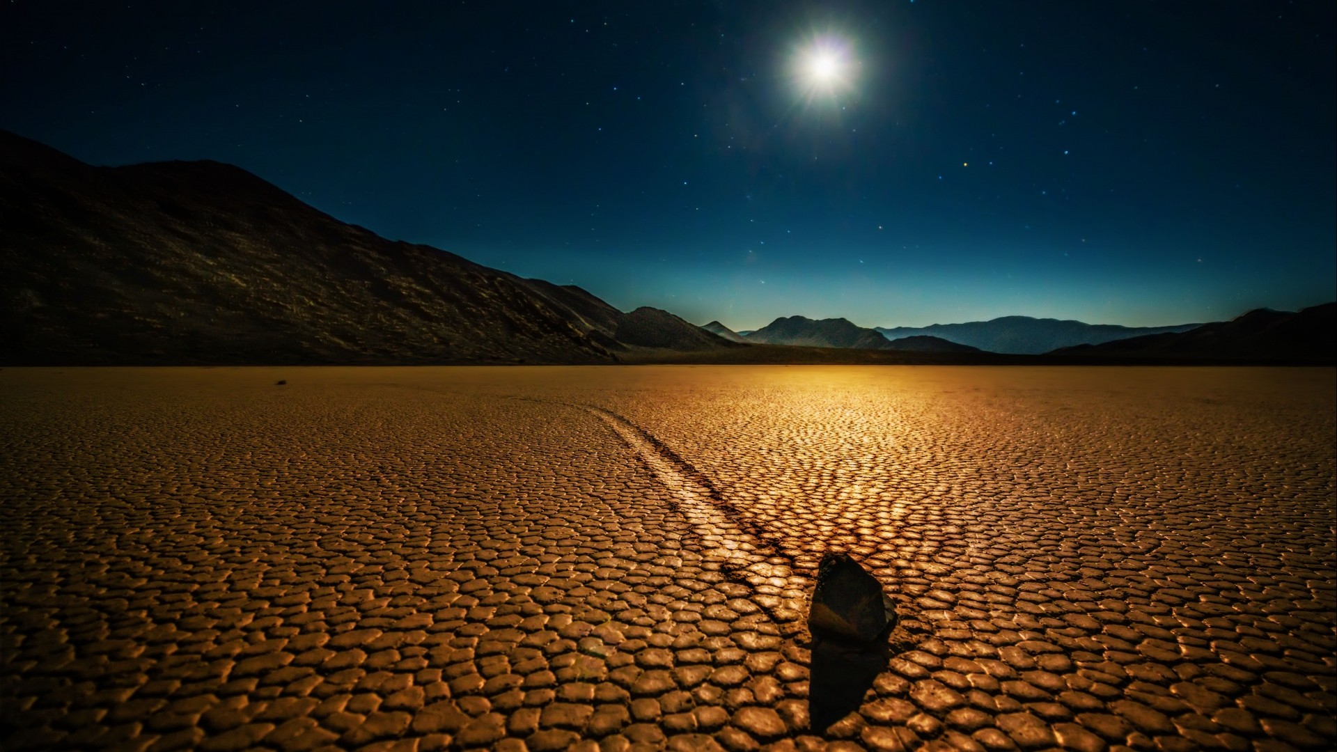 Nature Landscape Night Moon Moonlight Mountains Death Valley California USA Desert Valley Rock Stars 1920x1080