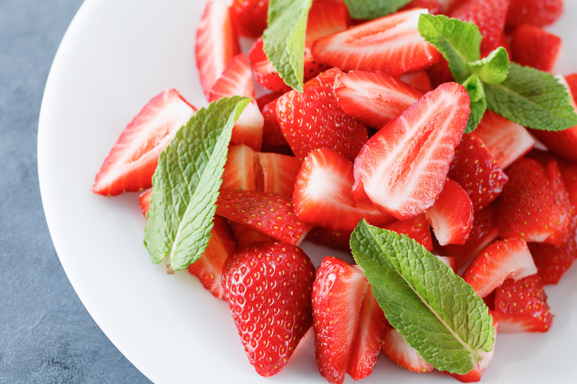 Fruit Food Red Strawberries Mint Leaves 2000x1333