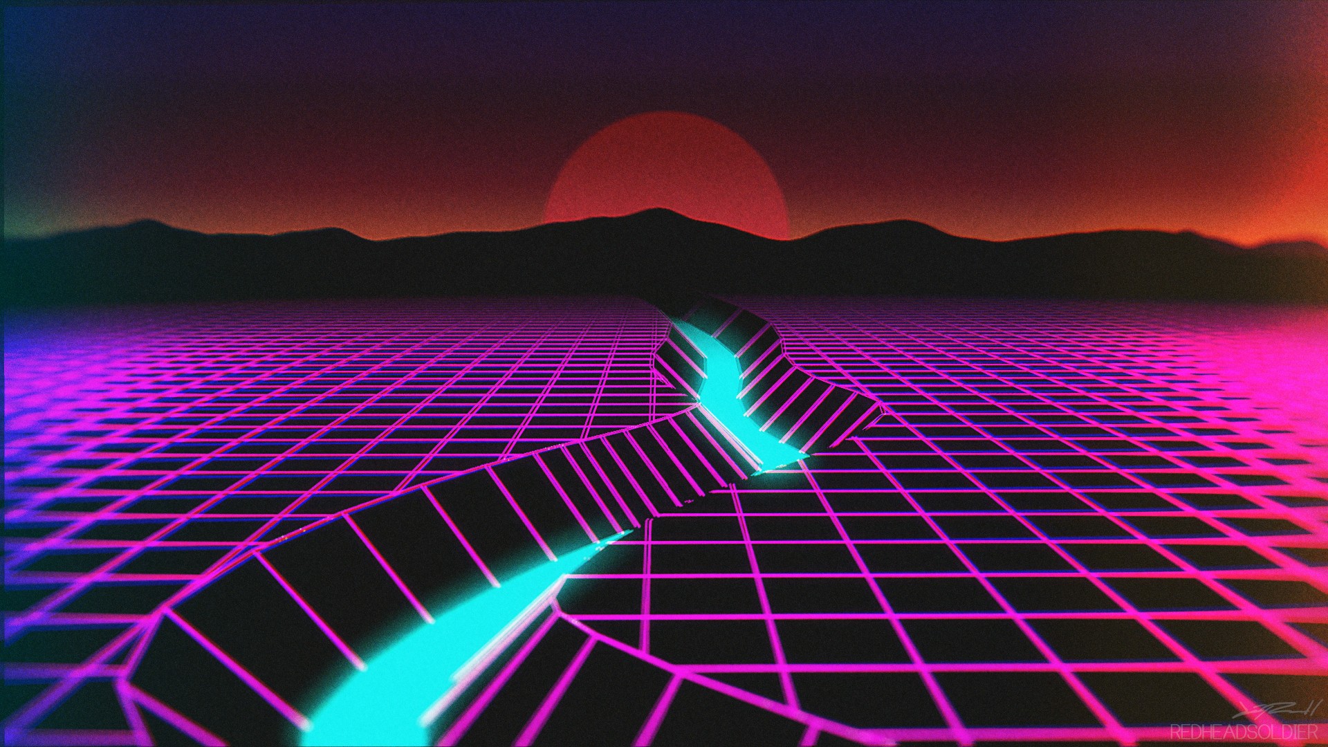 New Retro Wave Neon Synthwave Wireframe Pink Cyan Grid 1920x1080
