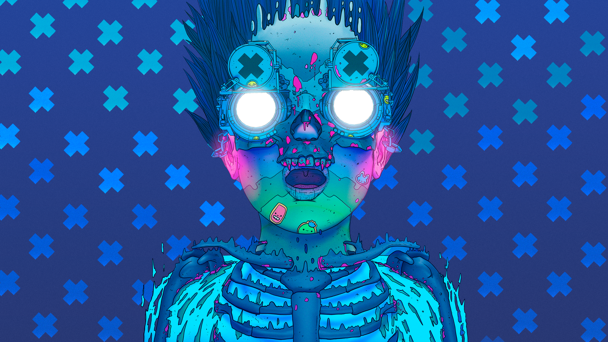 Nick Sullo Techno Punk Cyberpunk Illustration Digital Art Artwork Blue Blue Background 2560x1440