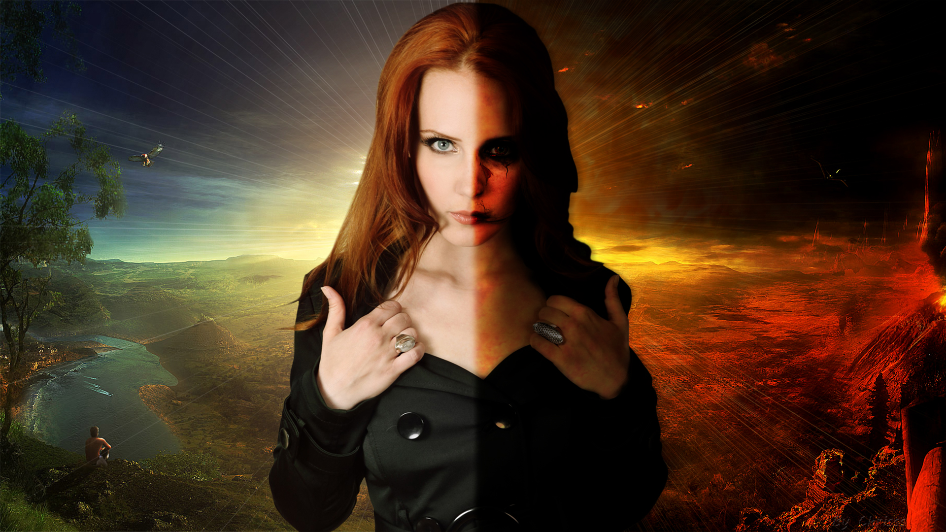 Simone Simons Singer Women Redhead Black Coat Dutch Metalheads Coats Dark 1920x1080