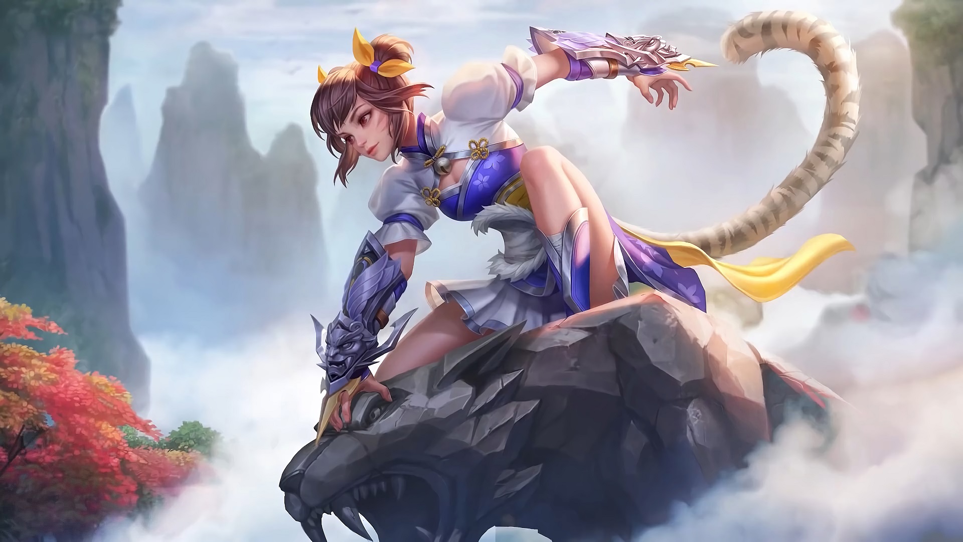 Mobile Legends Wanwan Darting Star Fantasy Girl Tail Gauntlets Moba Mountains Clouds 1920x1080