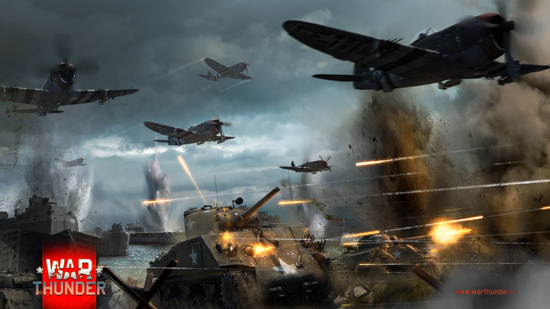 War Thunder Tank Airplane M4 Sherman Gaijin Entertainment P 47 Thunderbolt Video Games 1920x1080