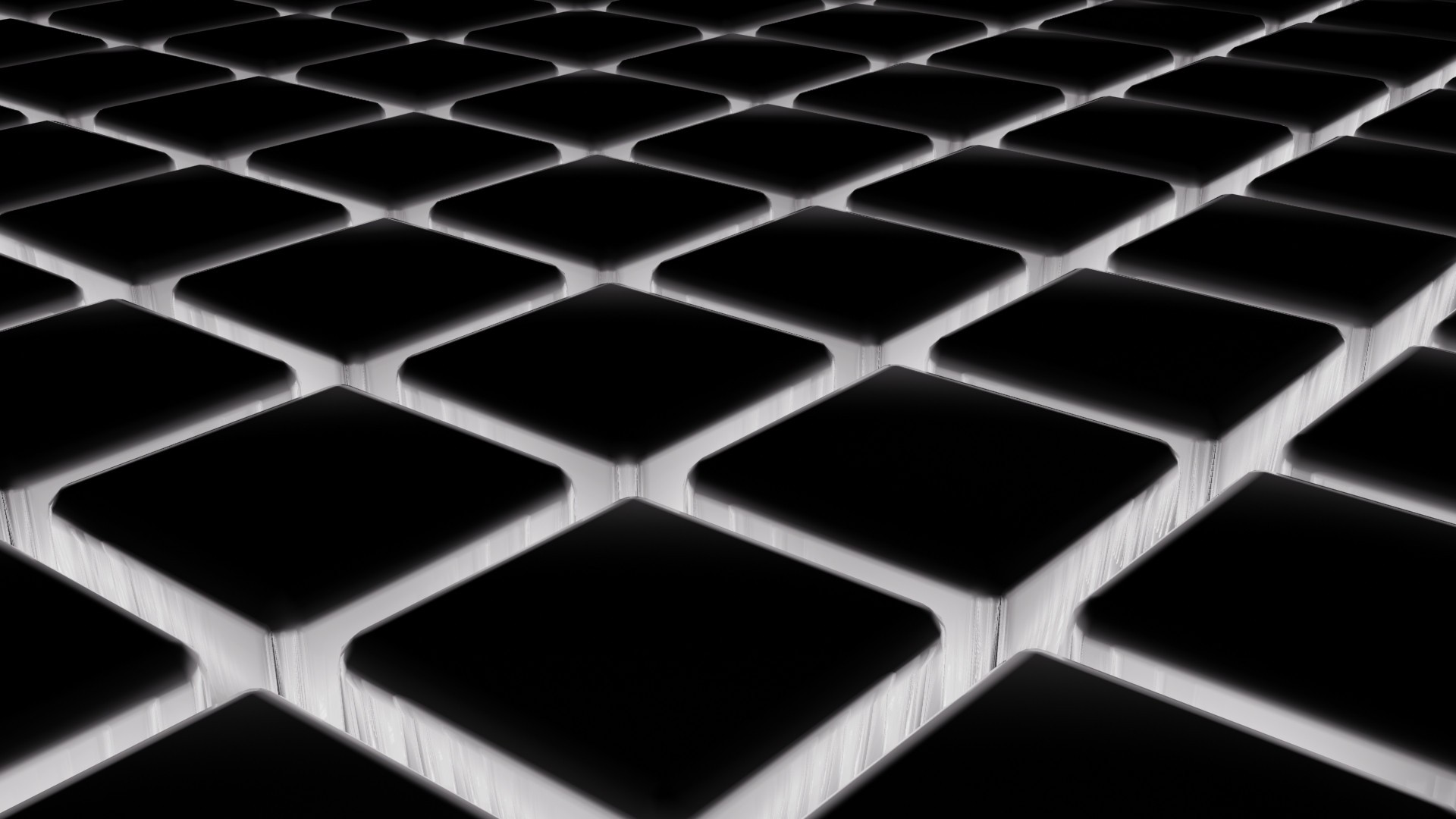 Abstract Grid 3D Blocks Cube Tiles Glowing Black White 1920x1080