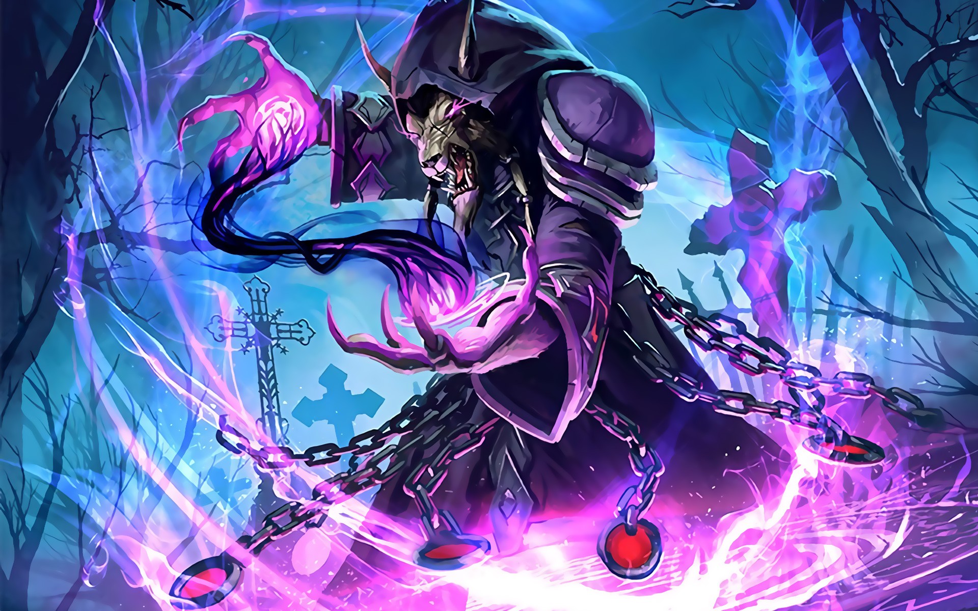 Whispers Of The Old Gods Hearthstone PC Gaming Creature Chains Fantasy Art Pink Cyan Graveyards 1920x1200