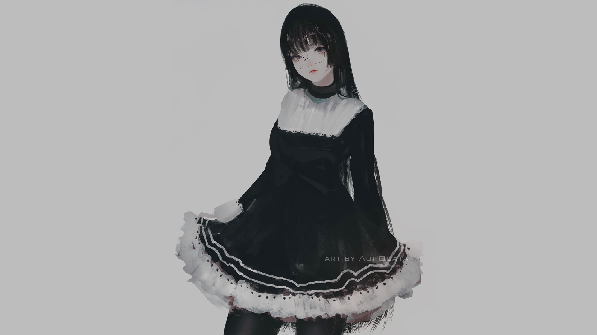 Aoi Ogata Digital Art Artwork Illustration Simple Background Black Clothing Minimalism Hate Chan Mai 1920x1080
