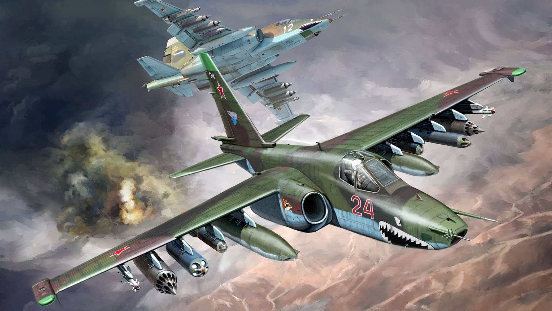 Sukhoi Military Vehicle Aircraft Military Aircraft Artwork SU 25 Frogfoot Dogfight 1920x1080