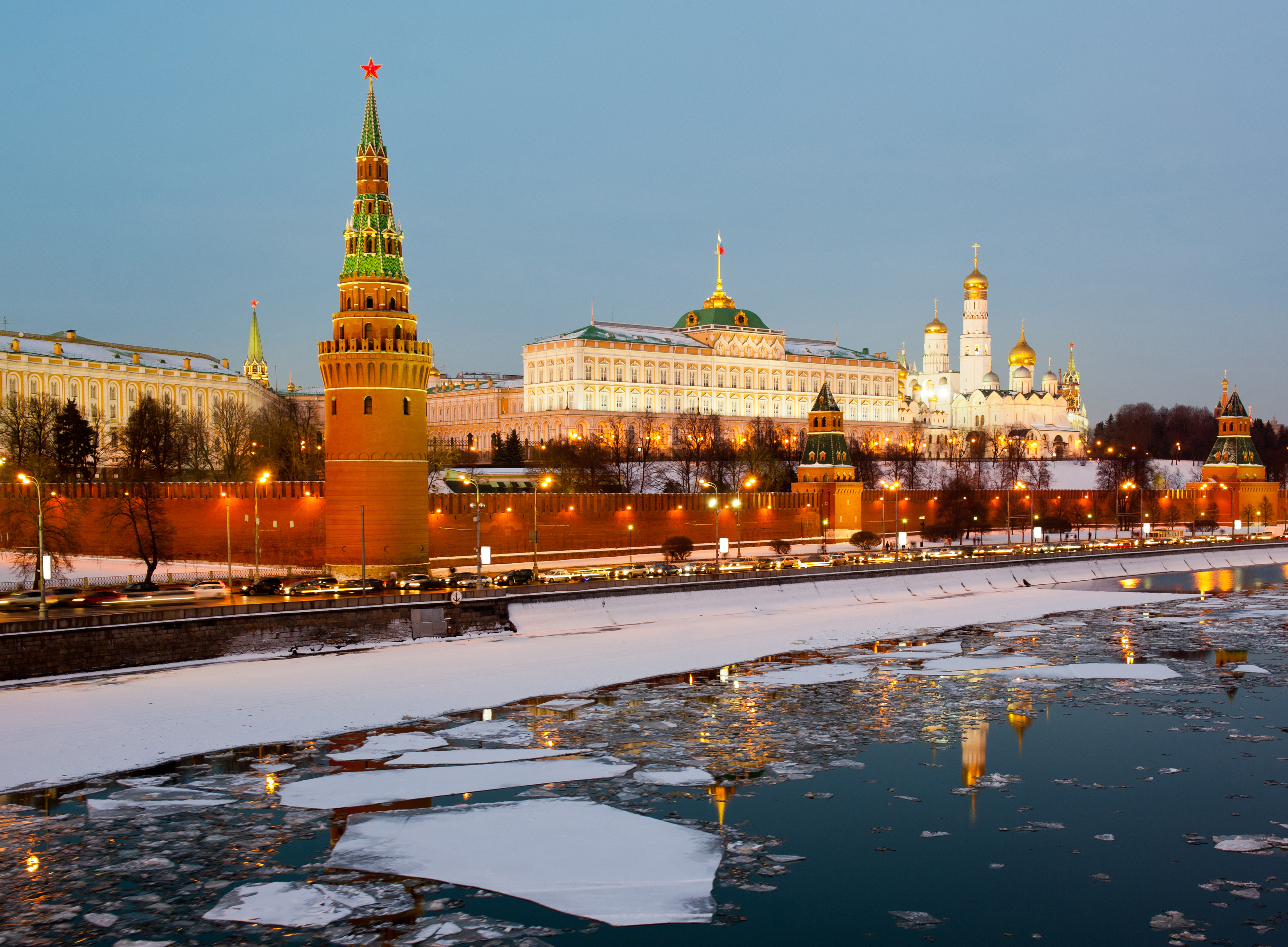 City Moscow Russia Kremlin River Winter Ice 6454x4746